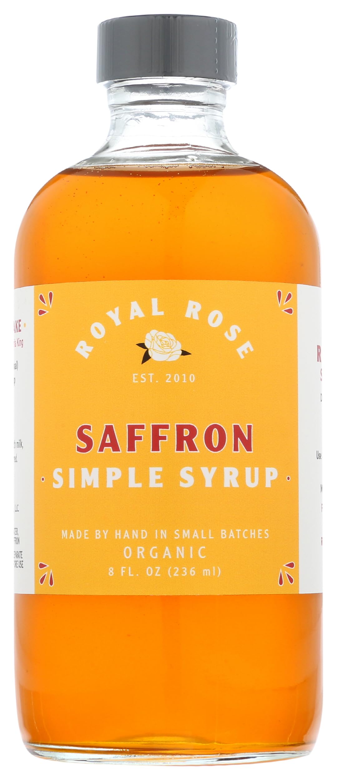 ROYAL ROSE Organic Pure Saffron Syrup - 8 Fl Oz Bottle | Premium Persian Saffron Infusion for Cocktails, Desserts & Tea | Gluten-Free & Vegan