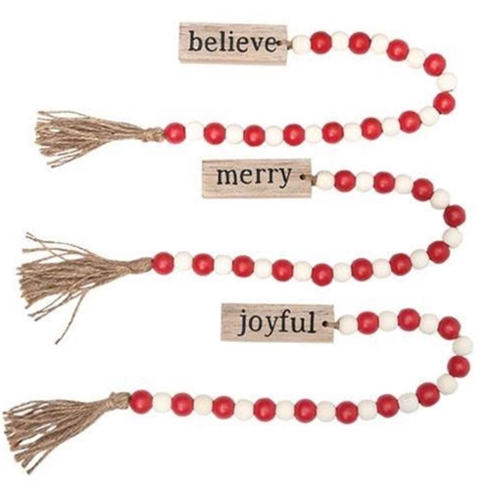 LG Tassel Garland with Red & White Beads - 3 Pack Assorted Colors for Christmas Tree Decorations, Party Backdrop, and Home Holiday Decor