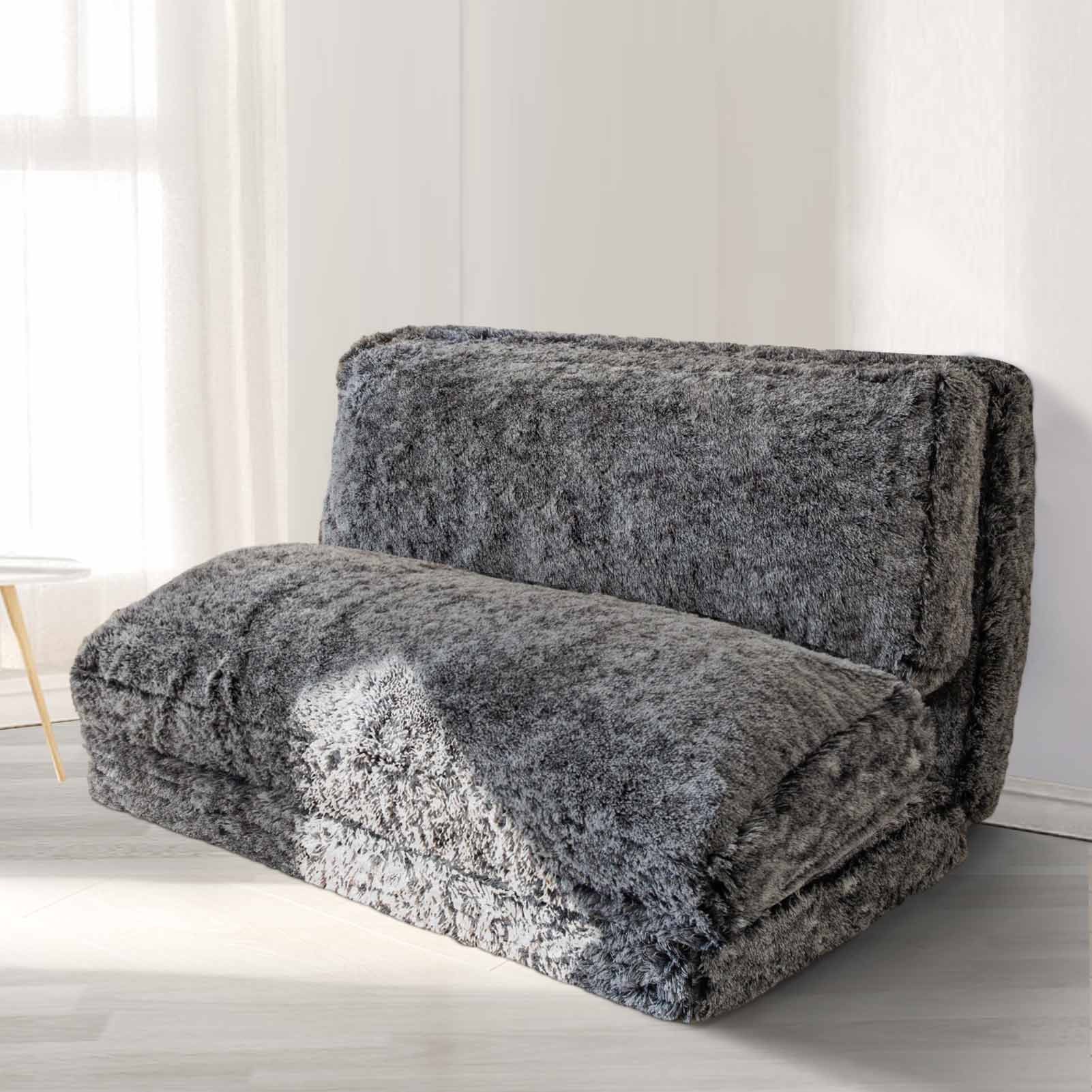 MAXYOYO Faux Fur Bean Bag Chair - Foldable Floor Sofa Bed with Foam Filling, Wall Couch Sleeper for Living Room, Bedroom & Dorm - Black (Perfect for Lounging, Gaming & Small Space Living)
