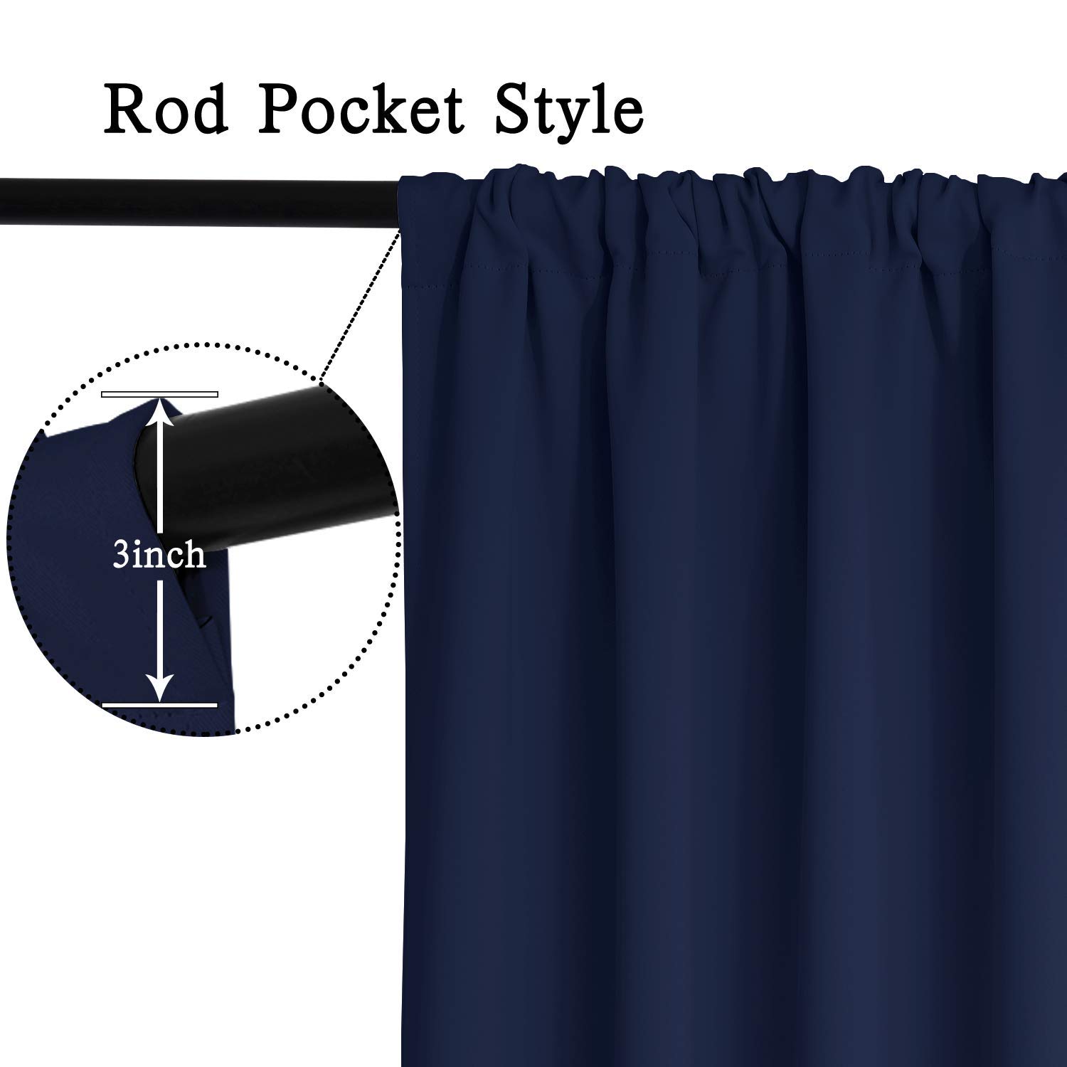 Premium Blackout Curtains for Bedroom & Living Room - Thermal Insulated Room Darkening Curtains with Rod Pocket, Set of 2 Panels (52 x 63 Inch, Navy Blue) - Perfect for Home Theater, Nursery & Light Sleepers