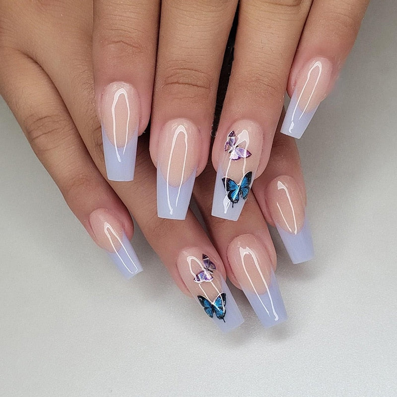 Black Comic Hand Drawn Press on Nails - Glossy Purple Ballet False Nails with Detachable Design | Perfect for Parties, Cosplay & Daily Wear