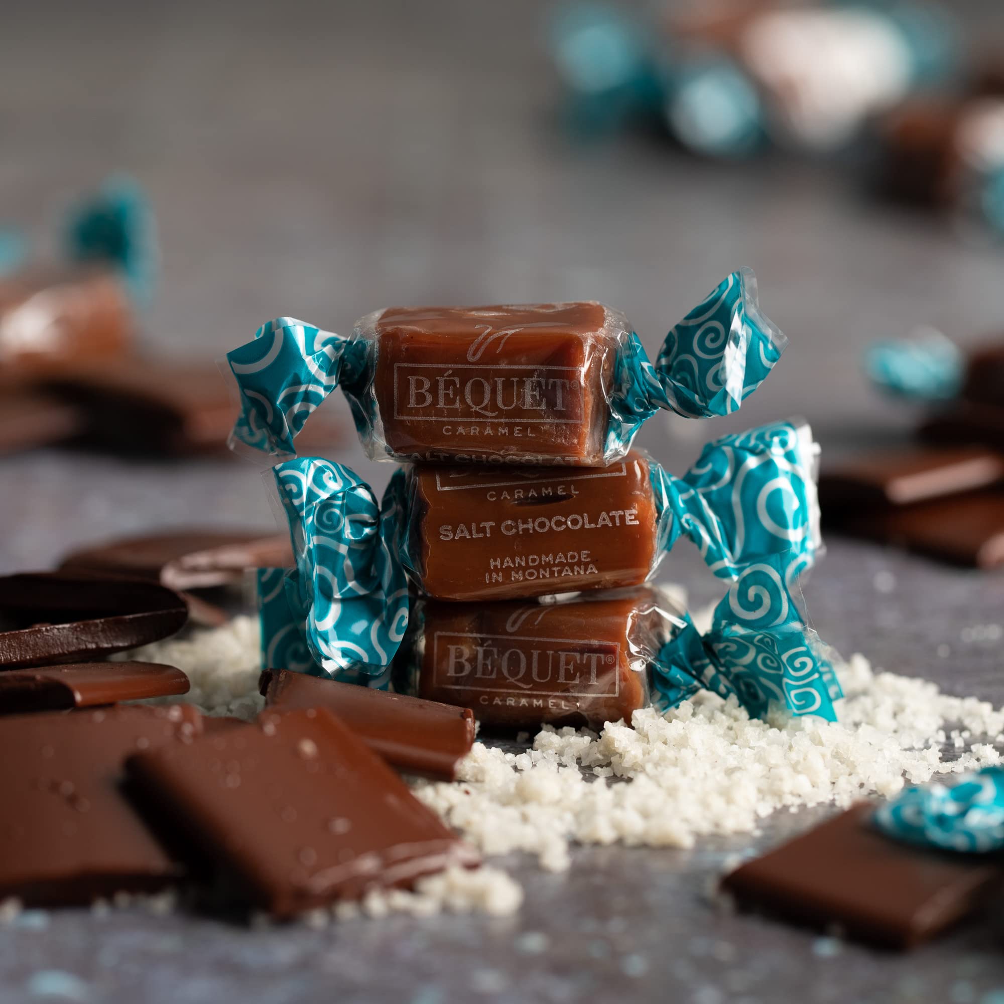 Béquet Gourmet Salted Chocolate Caramel Candy - Individually Wrapped Kosher & Gluten Free Treats - 5 LB Bulk Box - Made in Montana USA - Perfect for Gifts, Parties & Dessert Toppings