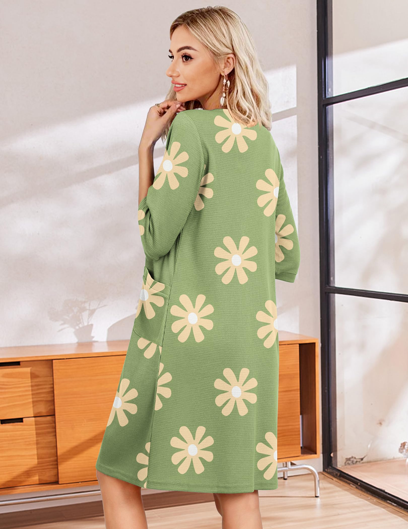 Ekouaer Women's Lightweight Short Waffle Bathrobe with Pockets - Zip Up Knee Length Housecoat & Nightgown (Sizes S-3XL) | Perfect for Spa, Lounge, Post-Shower & Home Relaxation