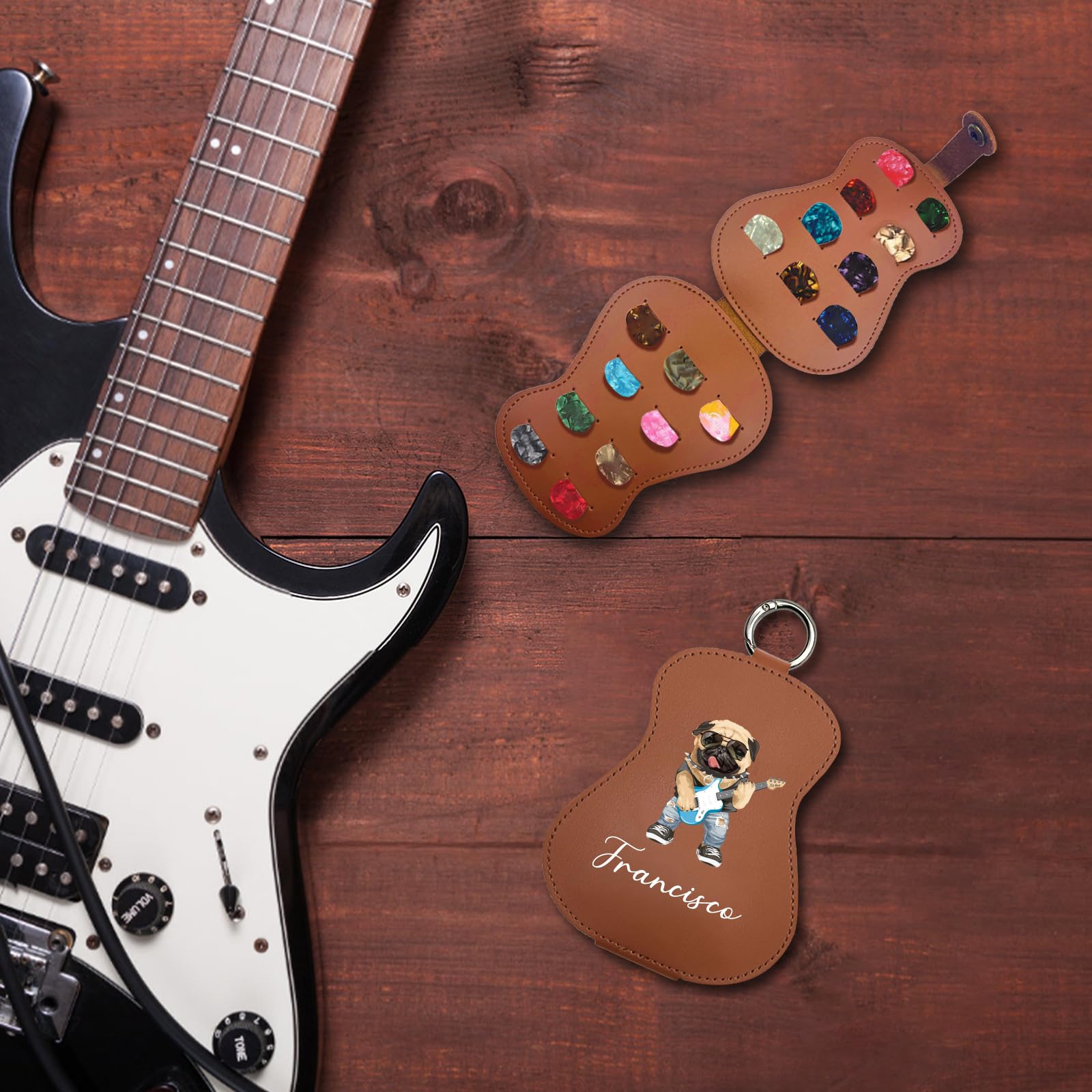 Custom Personalized Leather Guitar Pick Case Holder - Guitar Shaped Pick Storage for Musicians - Engraved Gift for Valentine's Day, Birthday & Special Occasions - Perfect for Guitarists, Bass Players & Music Lovers