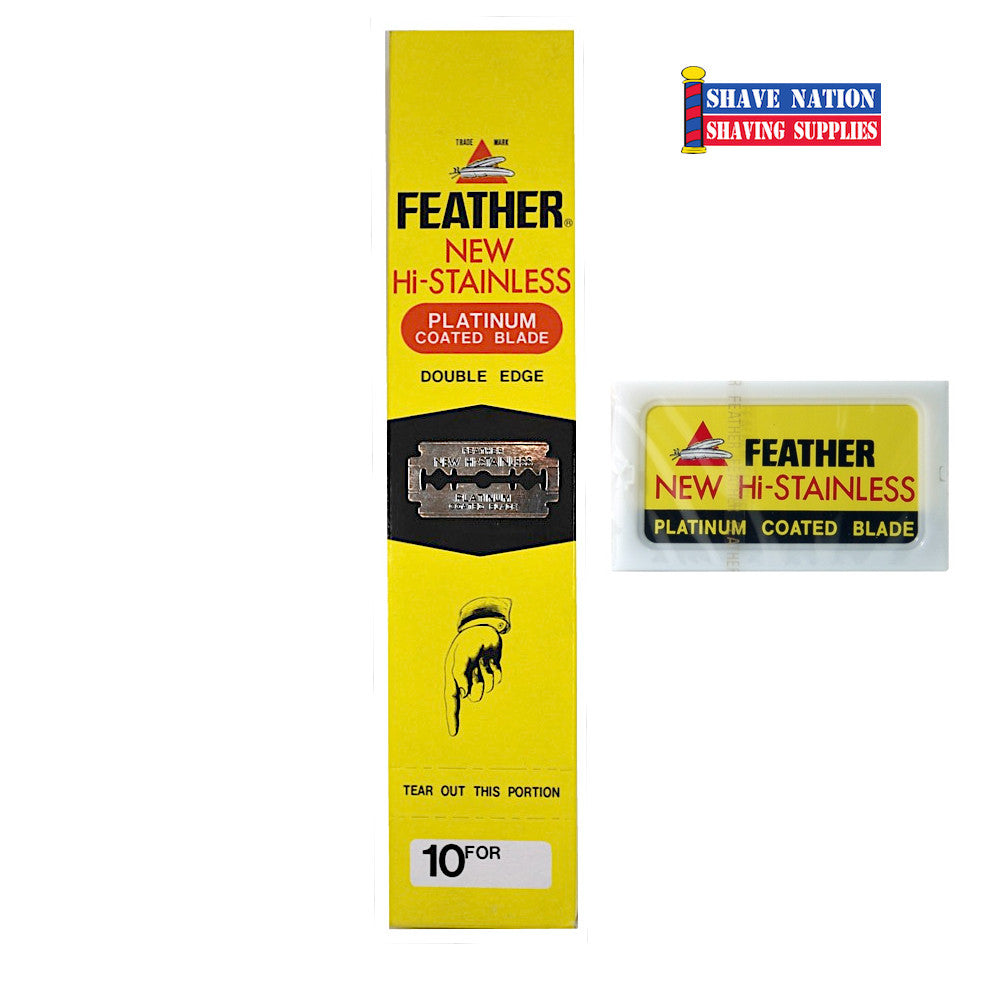 Feather Hi Stainless Double Edge Razor Blades - 100 Count (10x10) - Sharp & Smooth Shaving for Men - Perfect for Safety Razors, Beard Trimming & Travel Shaving Kits