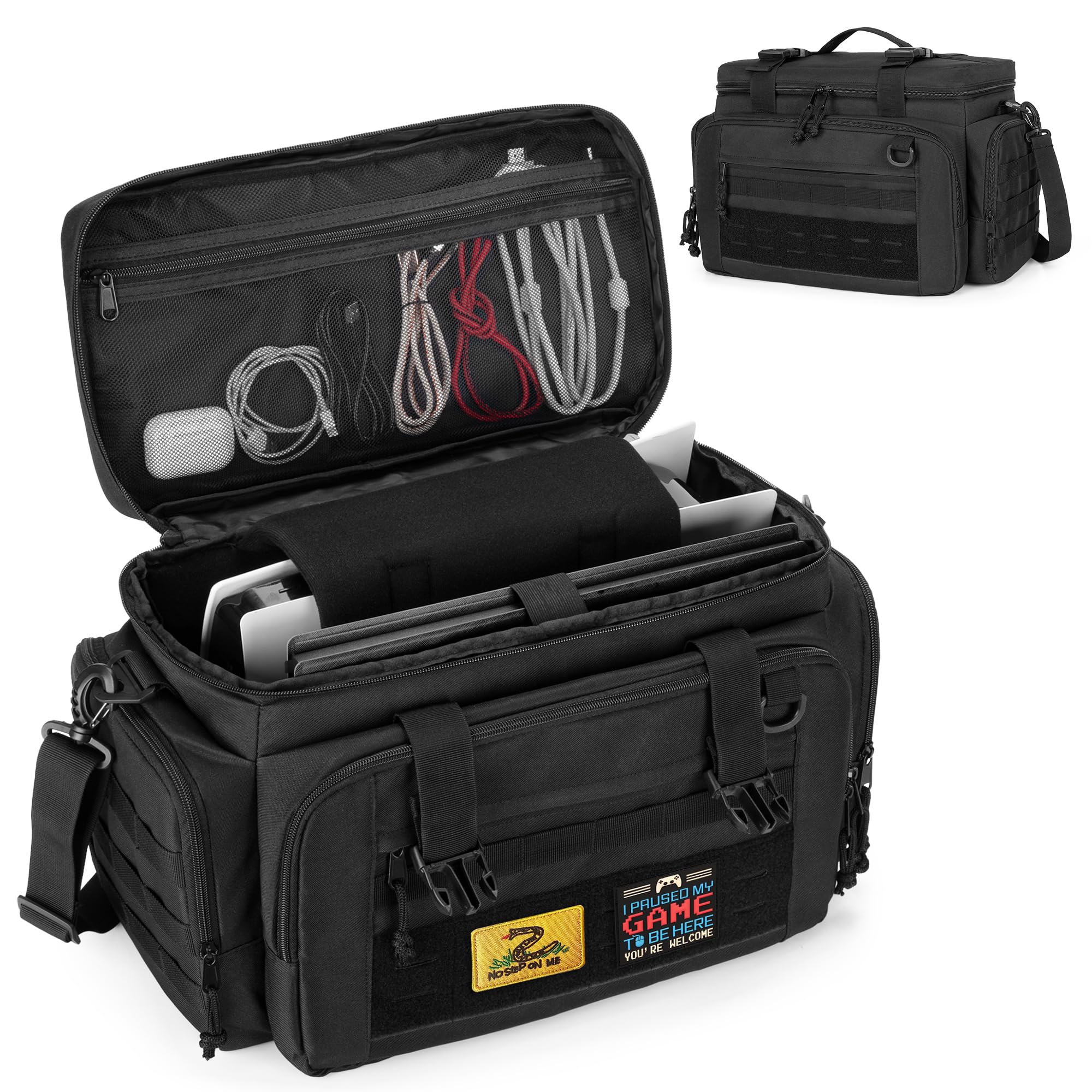 Tactical Carrying Case for PS5/PS5 Pro Console - Durable Travel Bag with Multiple Pockets Fits 15.6’’ Laptop, Controllers, Games & Accessories (Patent Design) - Perfect for Gaming Travel, Storage & Protection