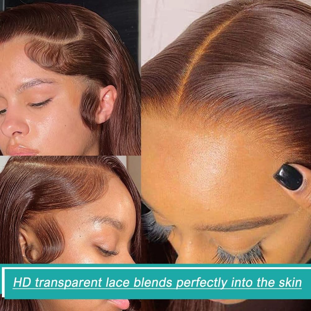 Azkiu 22 Inch Brown Body Wave Lace Front Wig - 150% Density Brazilian Virgin Human Hair with HD Transparent Lace & Pre-Plucked Baby Hair | Natural Look for Daily Wear, Cosplay & Special Occasions