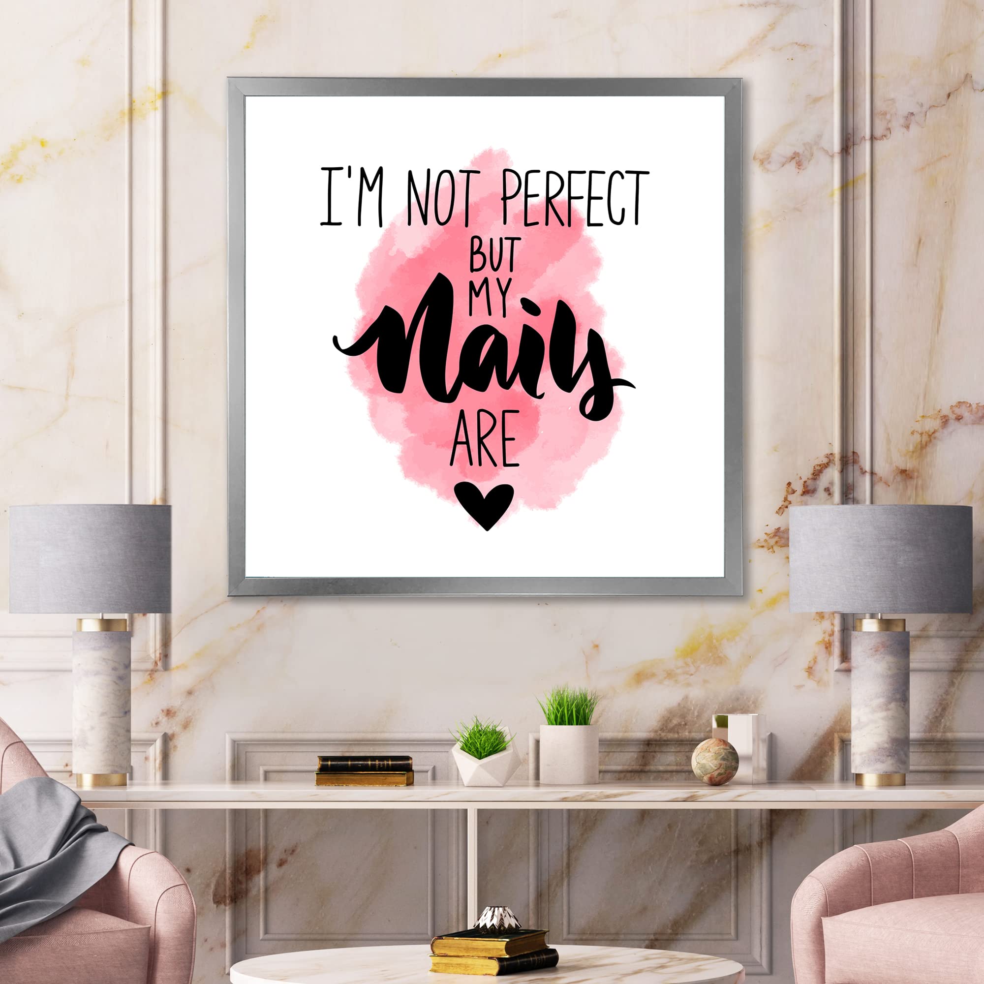 DesignQ 'I Am Not Perfect But My Nails Are' Modern Framed Wall Art - Chic Nail Salon Decor & Inspirational Home Office Wall Decor for Women