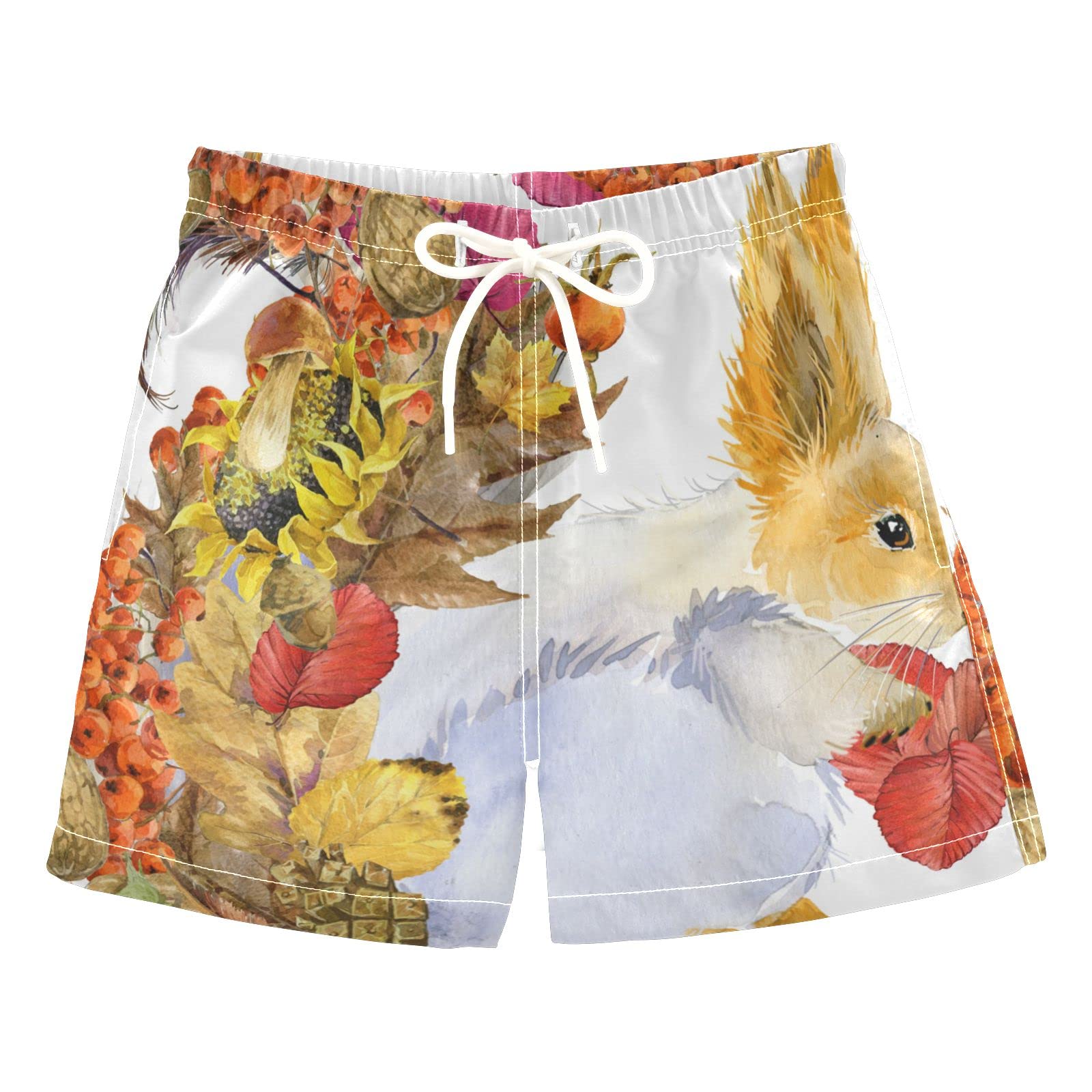 **Boys' Quick Dry Swim Trunks with Cute Forest Animal Squirrel Print - Toddler Swimwear for Kids 2-8 Years Old - Perfect for Beach, Pool & Summer Water Play**