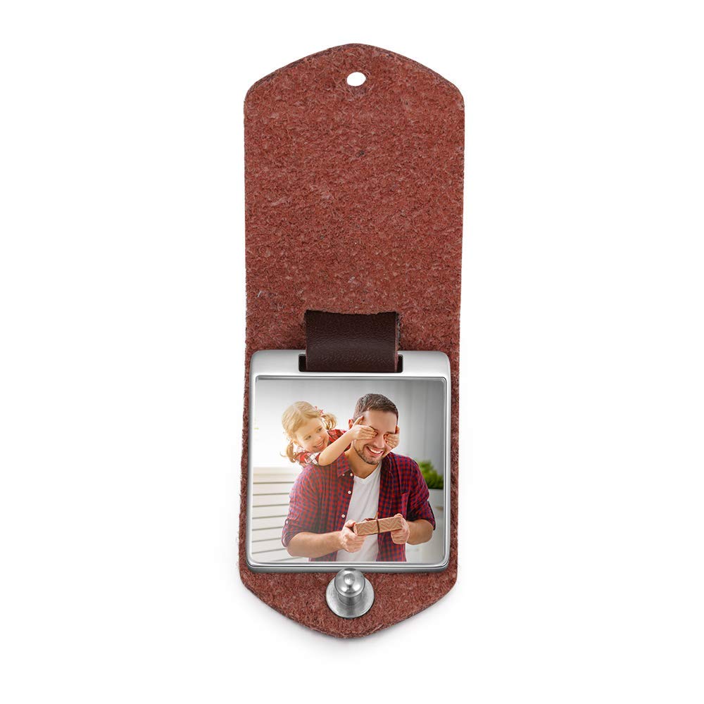 Custom Photo Leather Keychain for Men - Personalized Gift for Husband, Father, Grandfather - Engraved Name & Date - Perfect for Father's Day, Birthday, Anniversary & Special Occasions