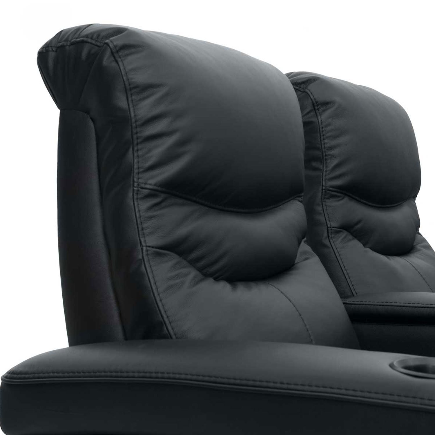 Octane Challenger XS700 4-Seat Power Recline Leather Home Theater Seating with Middle Loveseat - Black Straight Row for Movie Nights & Gaming Setup