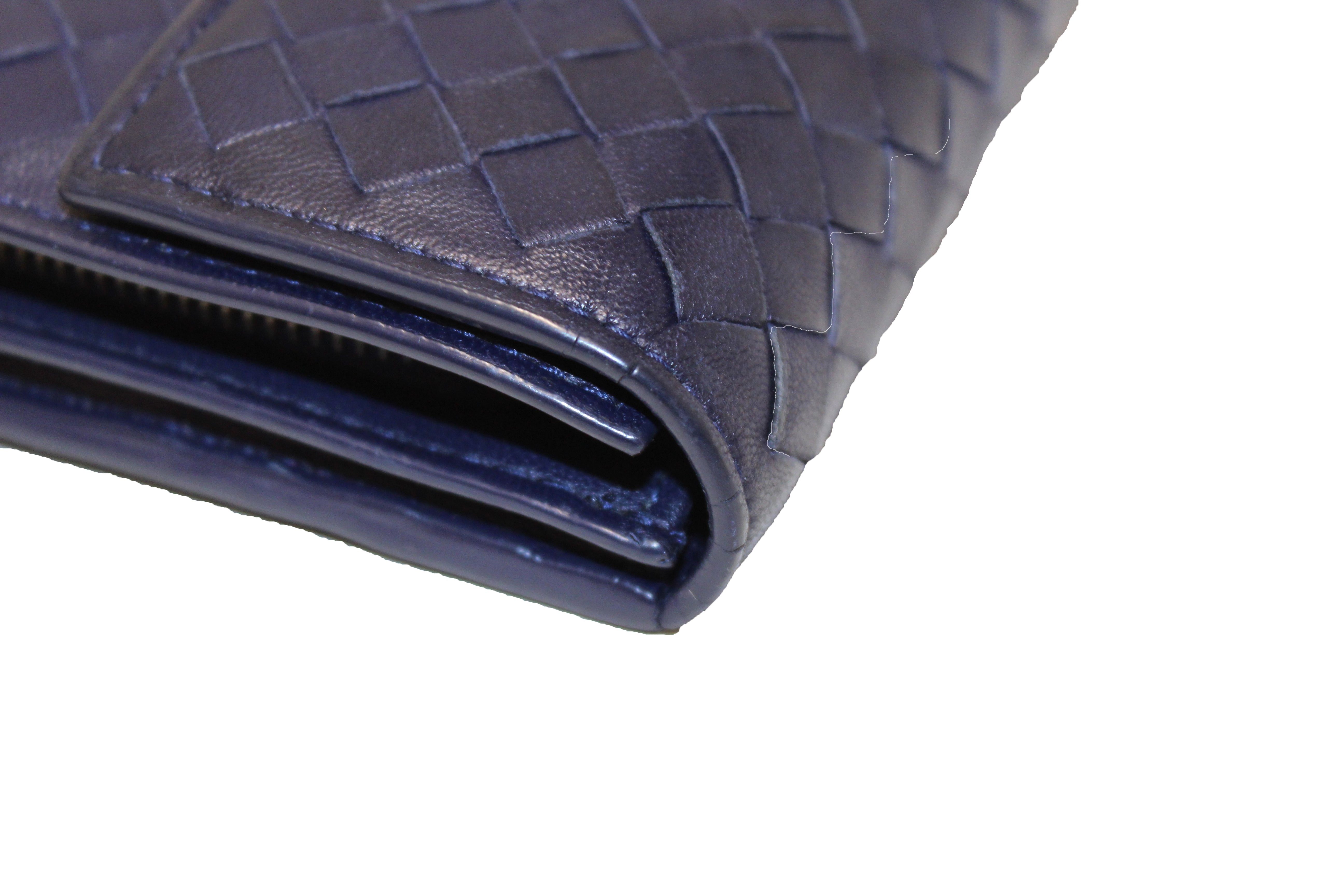 Authentic Bottega Veneta Blue Nappa Intrecciato Leather Flap Wallet for Men - Luxury Designer Bifold Wallet with RFID Protection - Perfect for Everyday Use, Travel & Gifts
