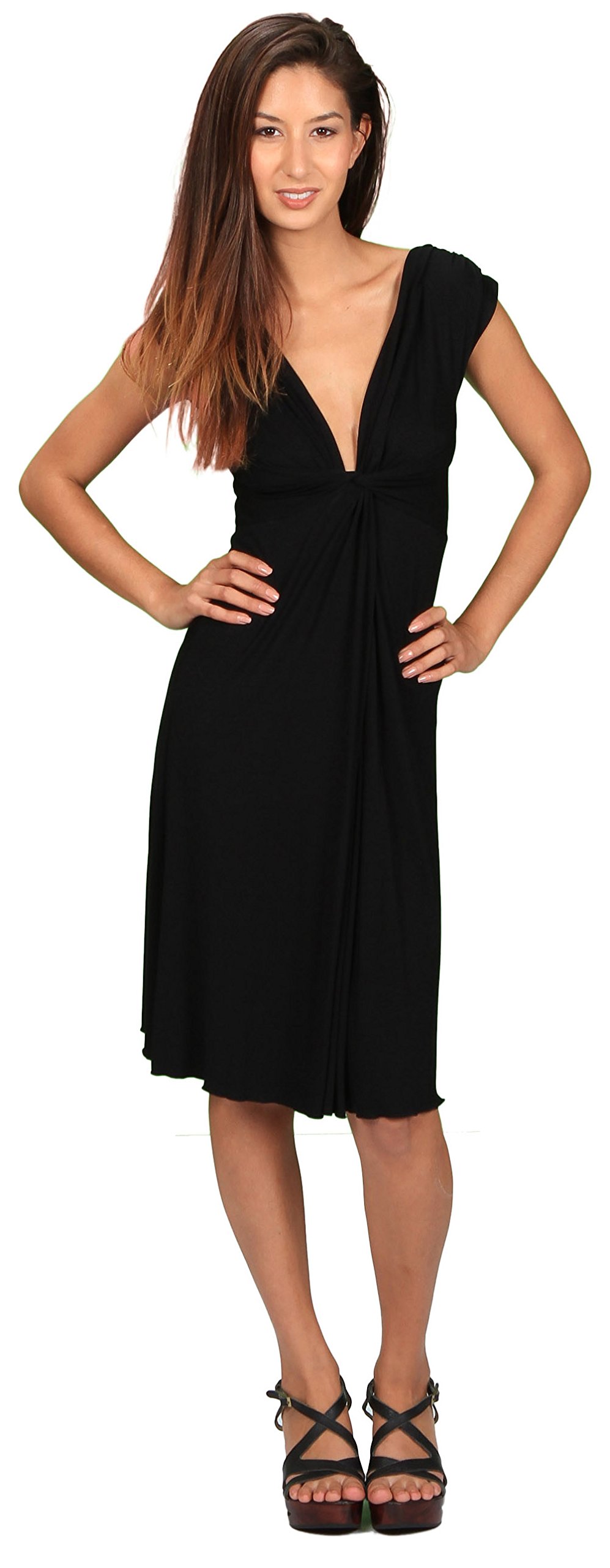 Empire Waist V-Neck Knot Front Flowy Summer Dress for Women - Perfect for Beach Vacations, Date Nights & Casual Outings