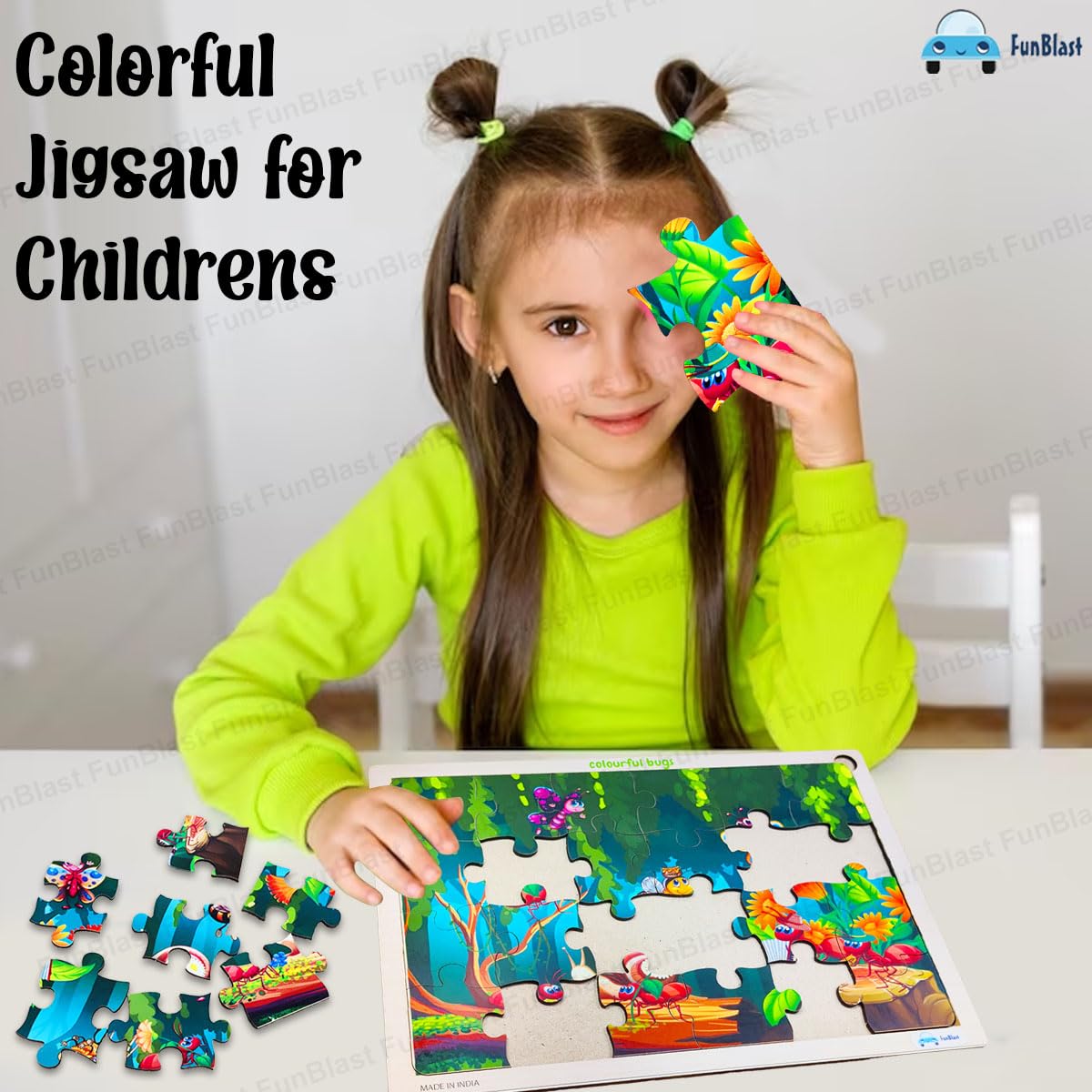 FunBlast 24-Piece Honey Bee Wooden Jigsaw Puzzle for Kids Ages 3-5 - Educational Learning Toy for Preschoolers - Perfect for Classroom, Birthday Gifts & Family Game Night