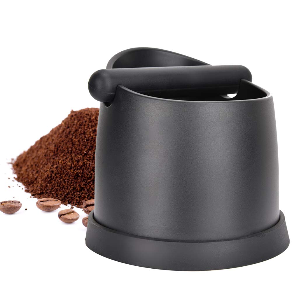 Large Plastic Coffee Knock Box for Espresso - Detachable Rubber Bar, 17.4×15.7cm (6.9×6.2inch) - Black | Perfect for Home Baristas & Coffee Shops