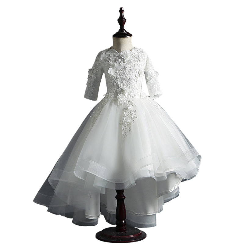 Elegant Floral Lace Puffy Princess Dress for Girls - Perfect for Birthday Parties, Weddings & Special Occasions