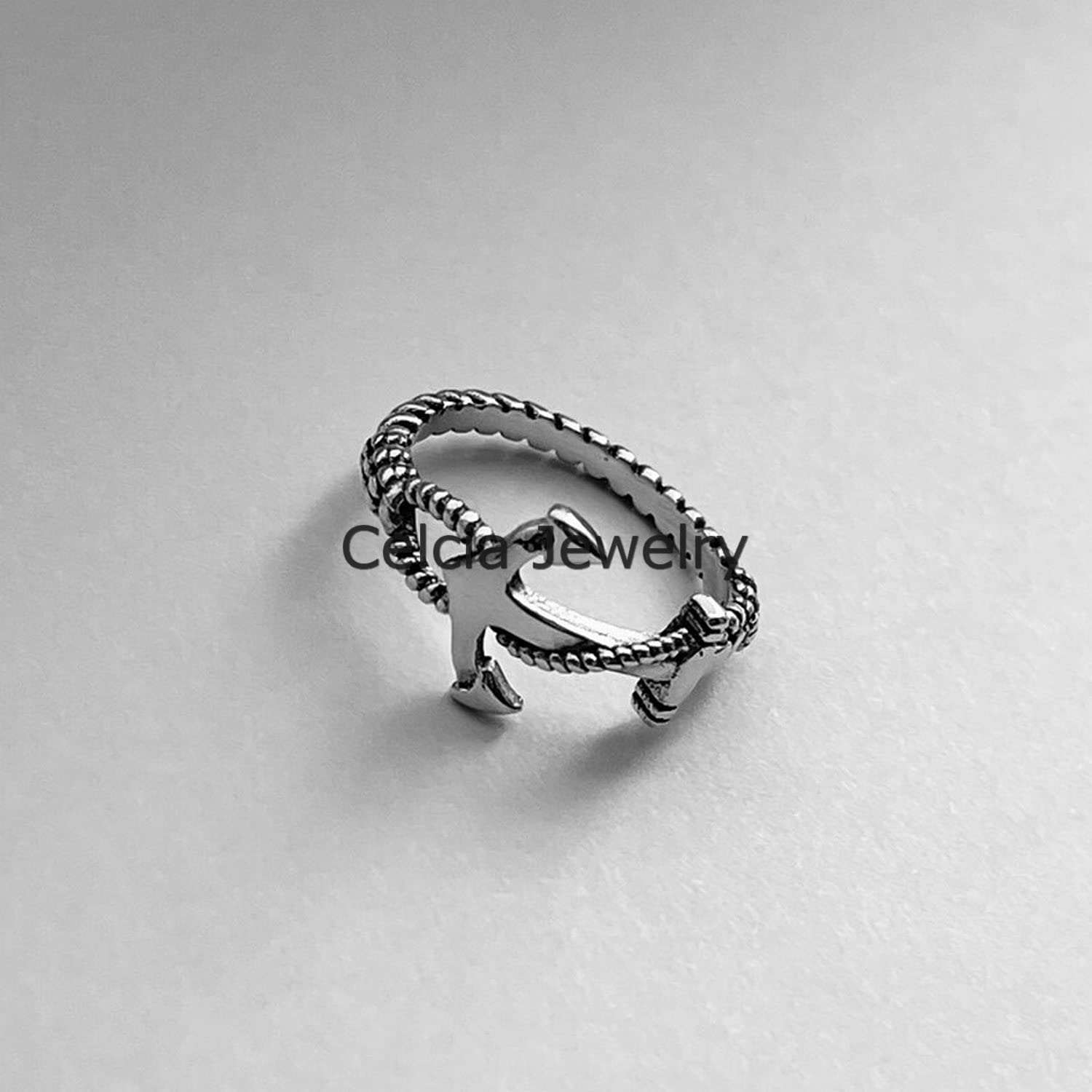 925 Sterling Silver Anchor Ring for Women - Minimalist Rope Band Ring, Faith & Love Jewelry, Boat & Boho Style - Perfect for Mothers Day Gifts, Beach Outfits & Nautical Fashion (Size 7)