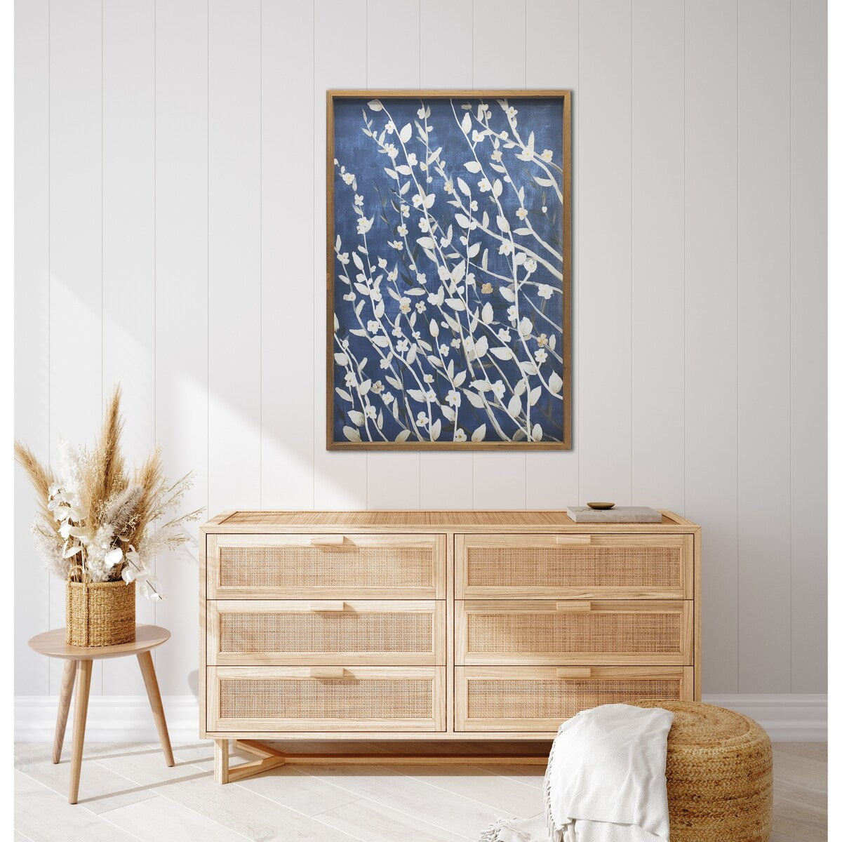 Azure Blossoms Wood Framed Canvas Wall Art - 24x36 Inches Floral Painting by Gallery 57 - Perfect for Living Room, Bedroom & Office Decor