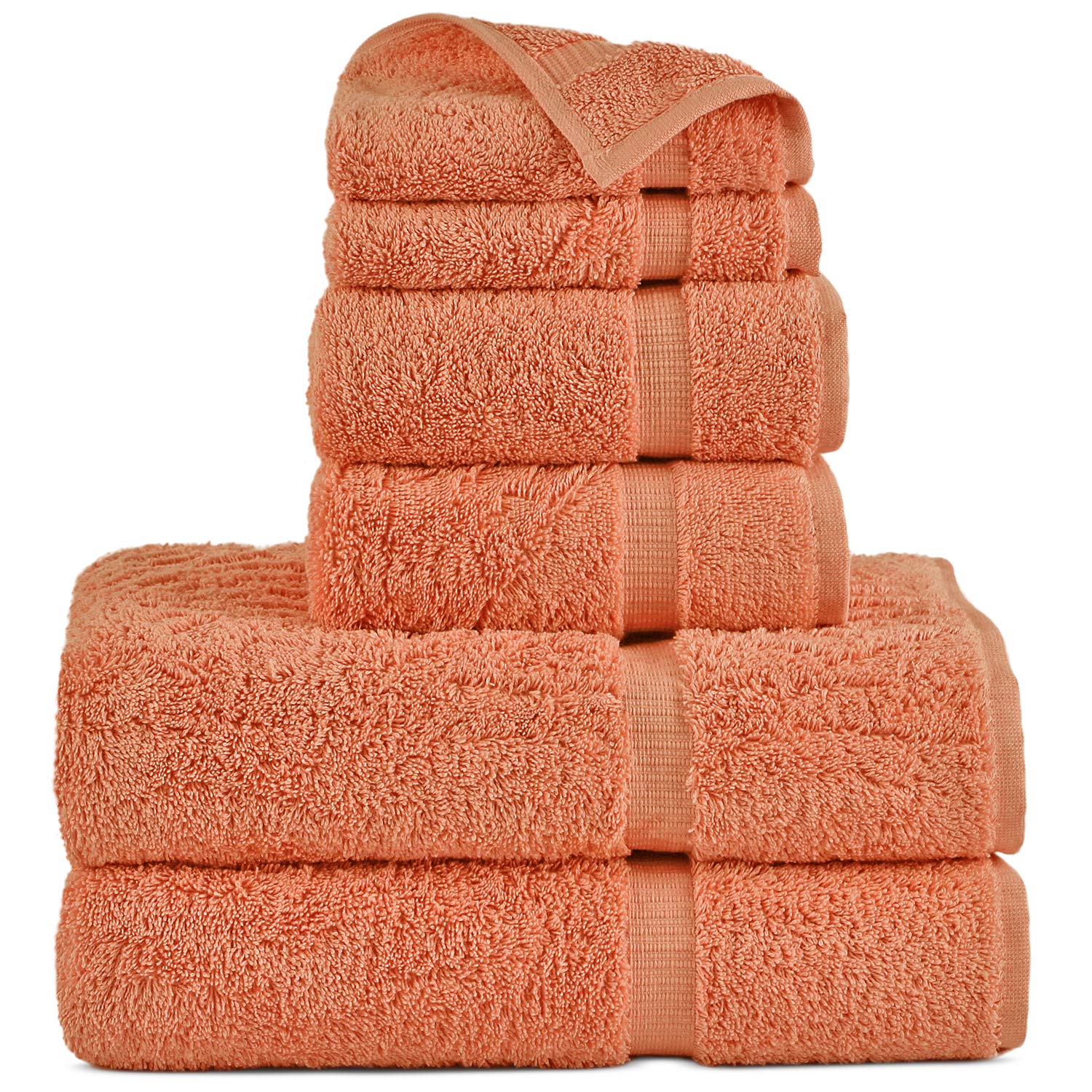 Premium 100% Turkish Cotton Bath Towel Set - 6 Piece (Coral) | Ultra Soft & Absorbent for Spa, Beach & Luxury Bathroom