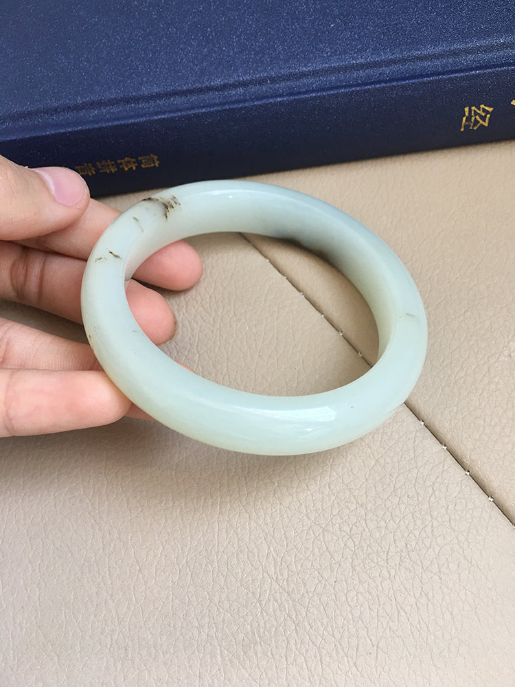 Natural Jade Bangle - Nephrite Jade Bracelet, 58.1mm Inner Diameter (NBE004) - Elegant Handmade Jewelry for Women, Perfect for Weddings, Gifts & Spiritual Healing