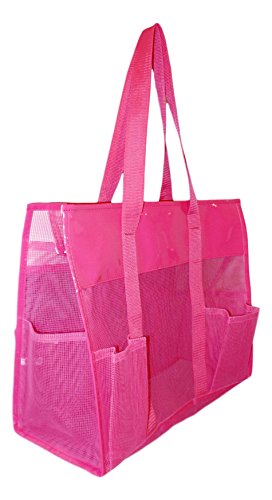 Waterproof Mesh Beach Bag with Zipper - Lightweight Organizing Tote for Women, Pink - Perfect for Pool, Travel & Shopping Accessories Storage