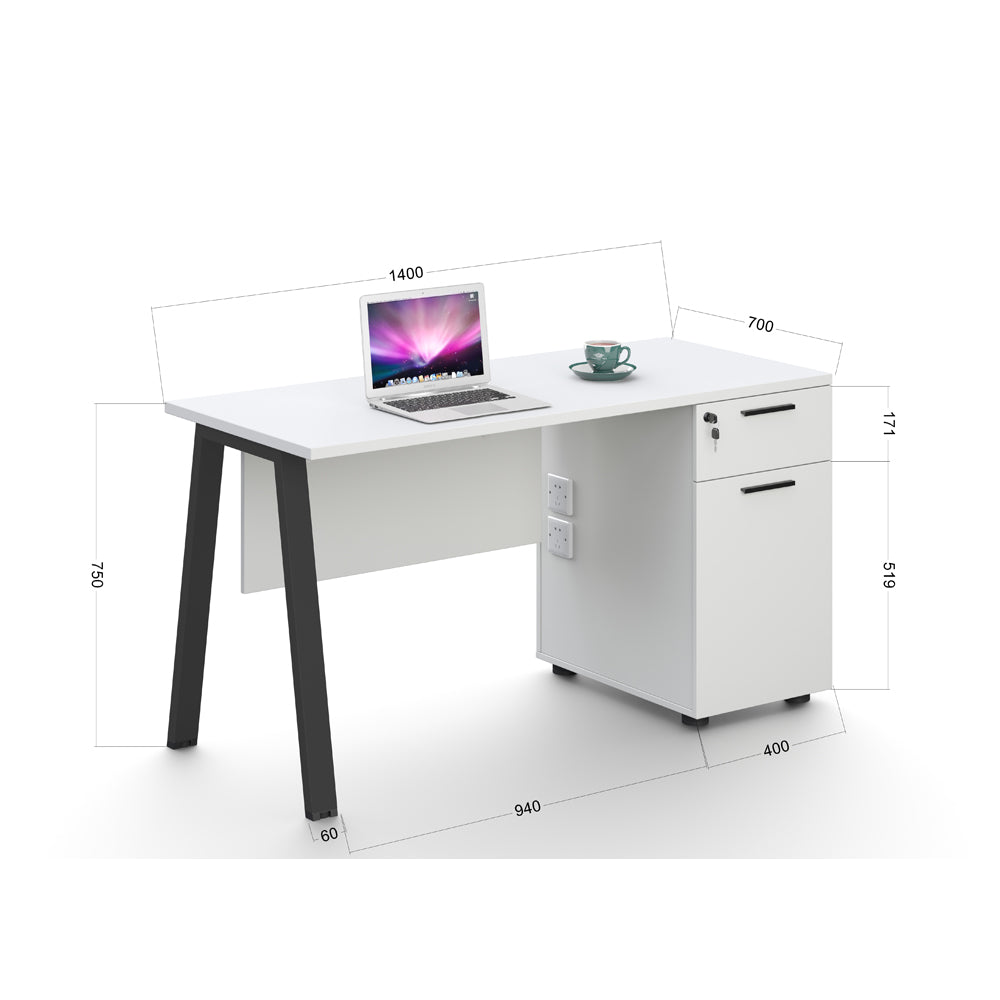 ASPEN Single Workstation 140cm White & Black - Modern Office Desk for Home & Business Workspaces | Perfect for Remote Work, Study & Small Office Setup