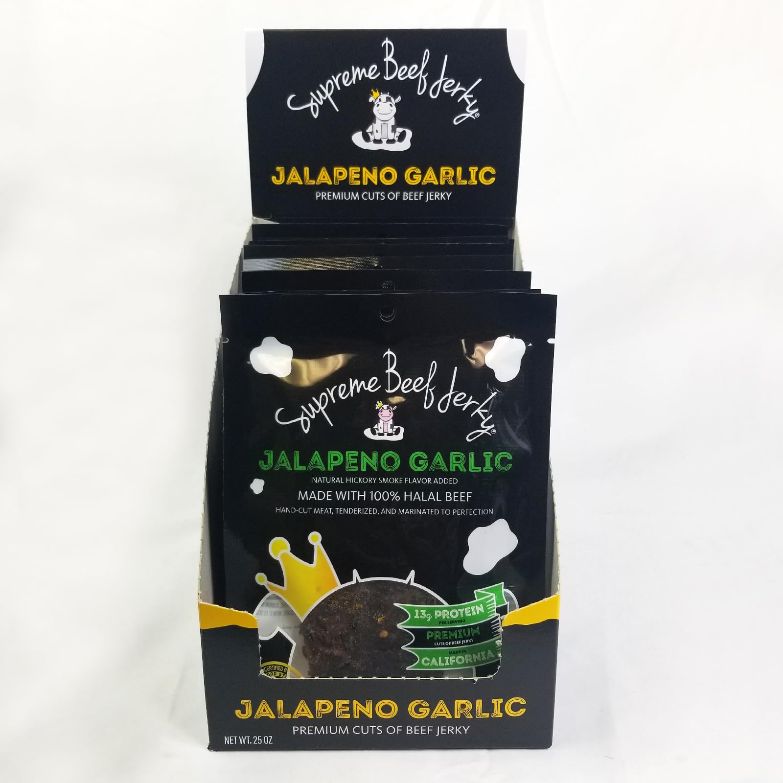 Premium Zabiha Halal Certified Supreme Beef Jerky - Handcrafted Gourmet Meat Snacks, Jalapeno Garlic Flavor, 2.5 oz Bags (Pack of 10) - Perfect for Road Trips, Camping & Protein-Packed Snacking