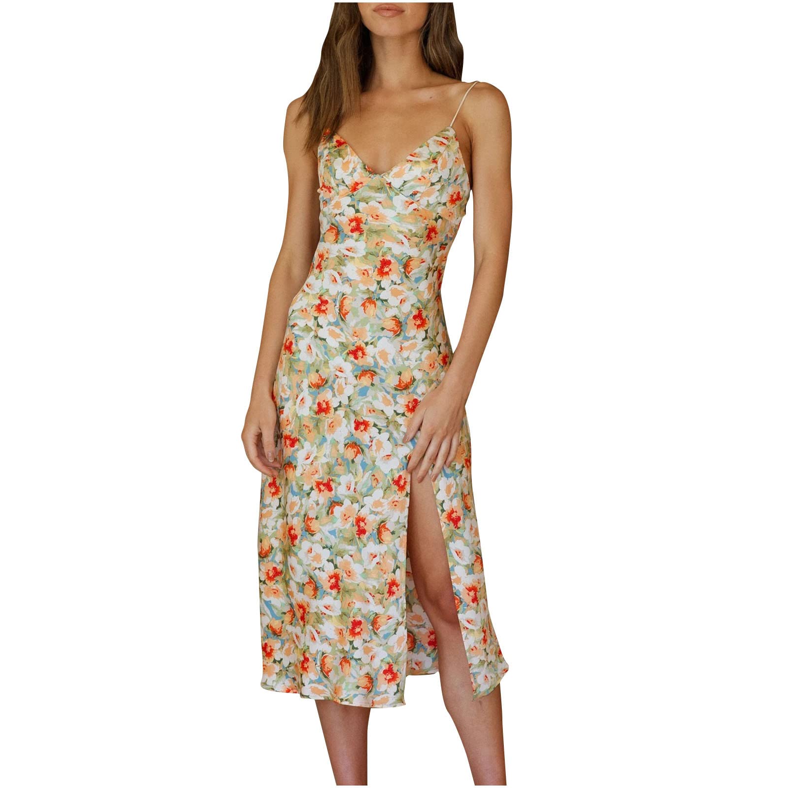 2023 Women's Summer Dresses - Sexy Floral Print Backless Halter Neck Casual Dress, Stretchy Camis Top for Plus Size | Perfect for Beach Vacations, Date Nights & Summer Parties