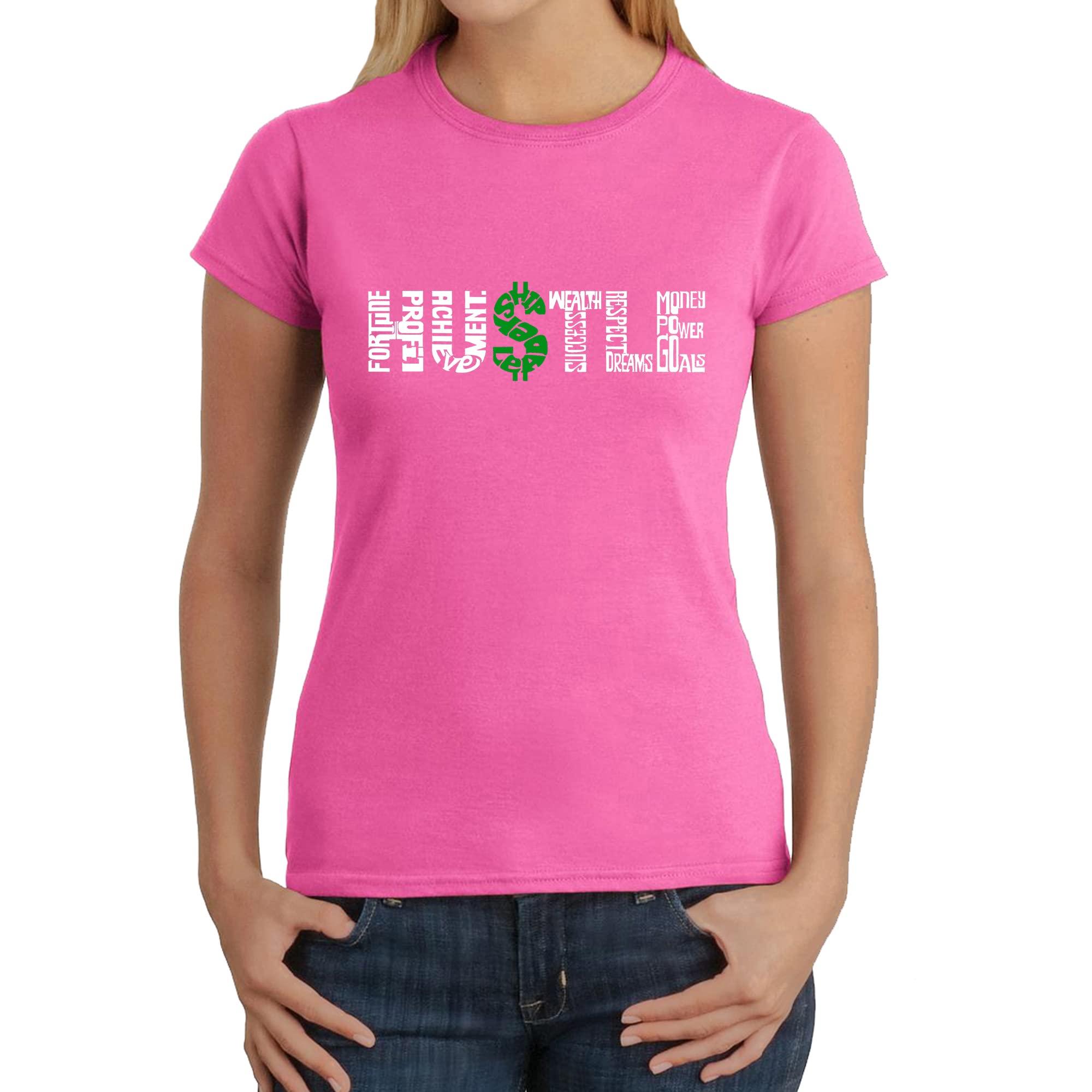 LA POP ART Women's Word Art T-Shirt - Hustle Motivational Graphic Tee for Workouts, Gym & Everyday Wear