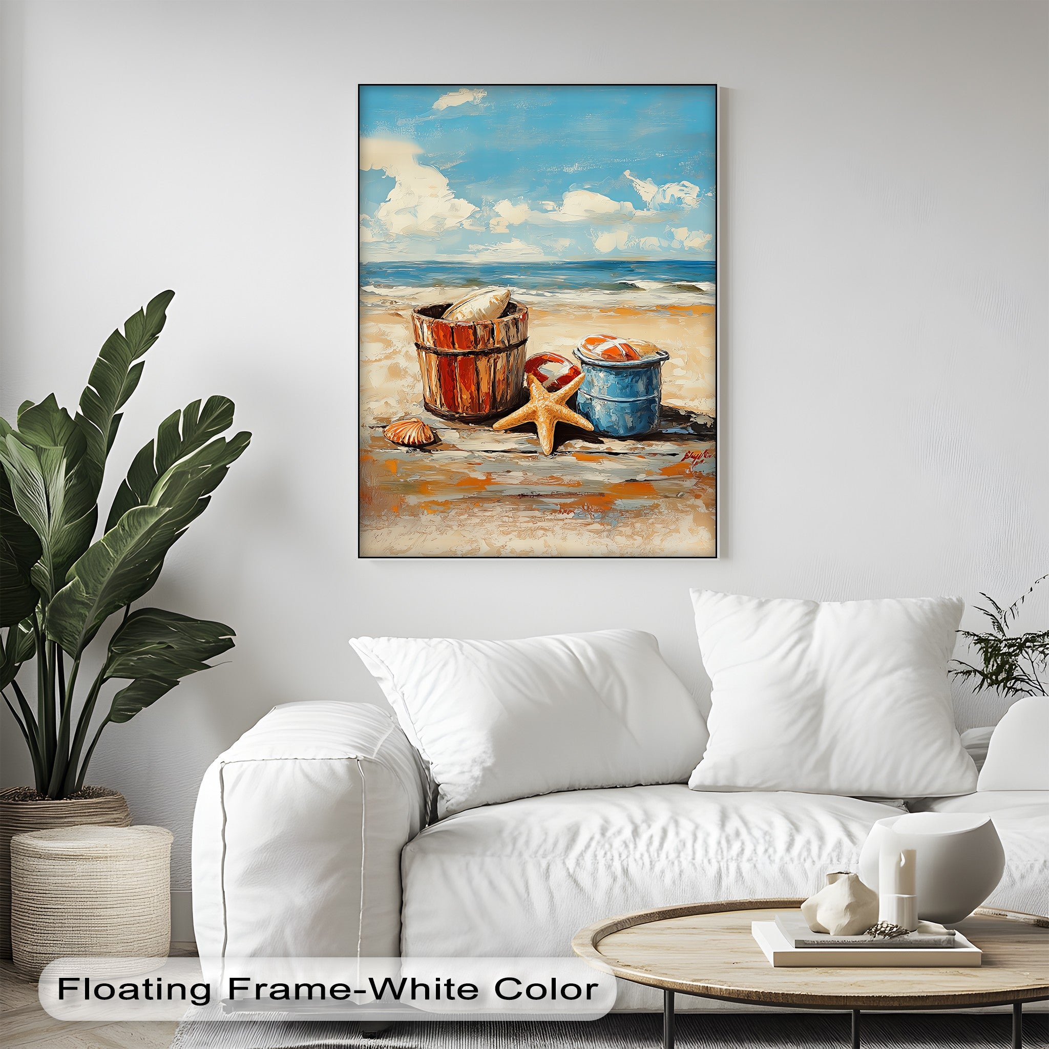 Vibrant Coastal Bucket Scene Canvas Prints - Beach Wall Art Decor for Living Room, Bedroom & Office - Perfect for Coastal, Nautical & Beach House Themes