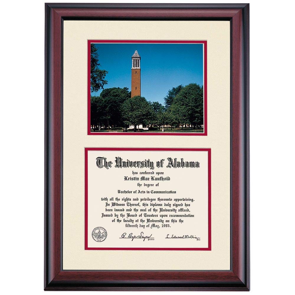 University of Alabama UA Crimson Tide Diploma Frame | 8.5x11 Inch Display for Certificates & Diplomas | Ivory & Crimson Mat with Denny Chimes Photo | Graduation Gift for Students & Alumni | Perfect for Office, Home Decor or Commencement Present