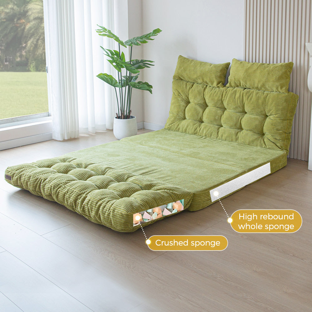 MAXYOYO Tufted Bean Bag Sofa Bed - Foldable Floor Couch with Pillows in Green | Comfortable Lounge Chair for Living Room, Bedroom & Game Room