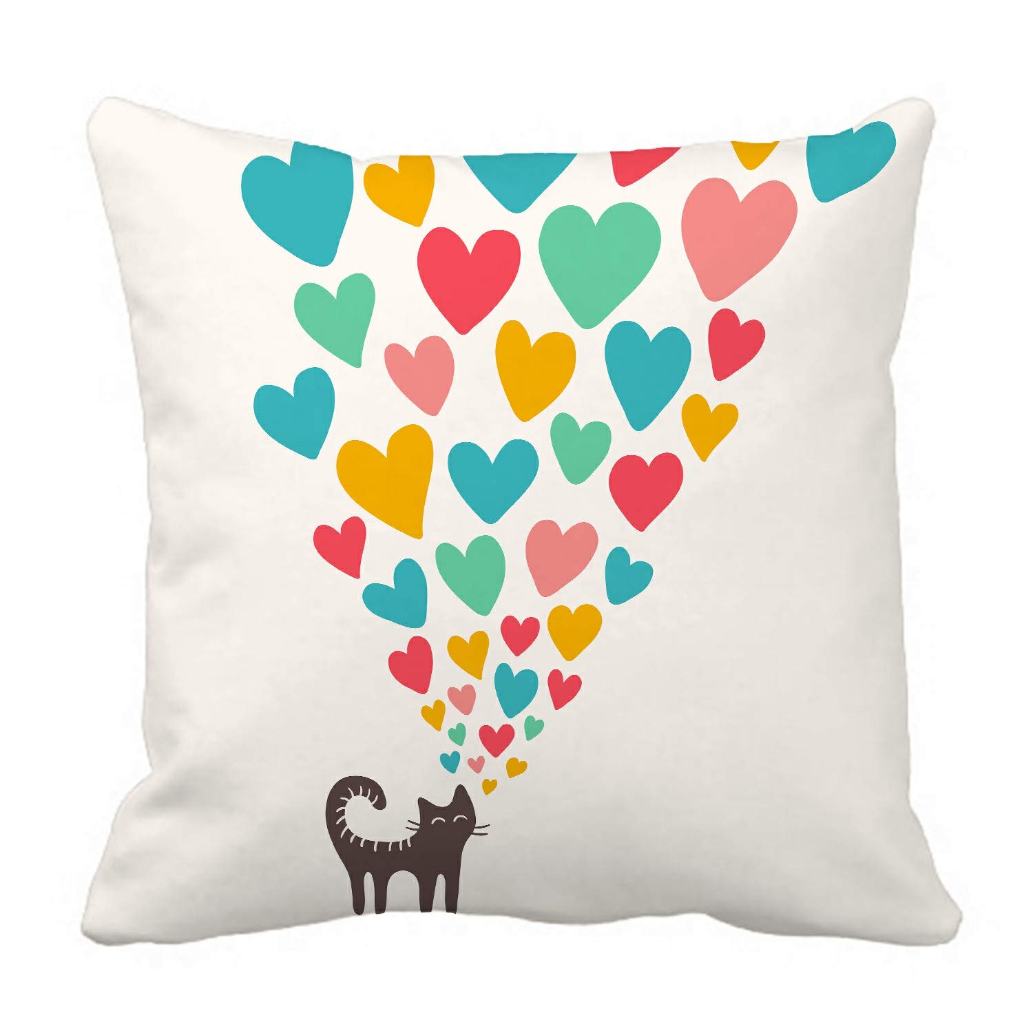 ECZJNT Cat in Love Pillow Case - 16x16 Inch Cute Cat Print Pillow Cover for Sofa, Bed & Home Decor - Soft Decorative Cushion Cover for Living Room, Bedroom & Dorm