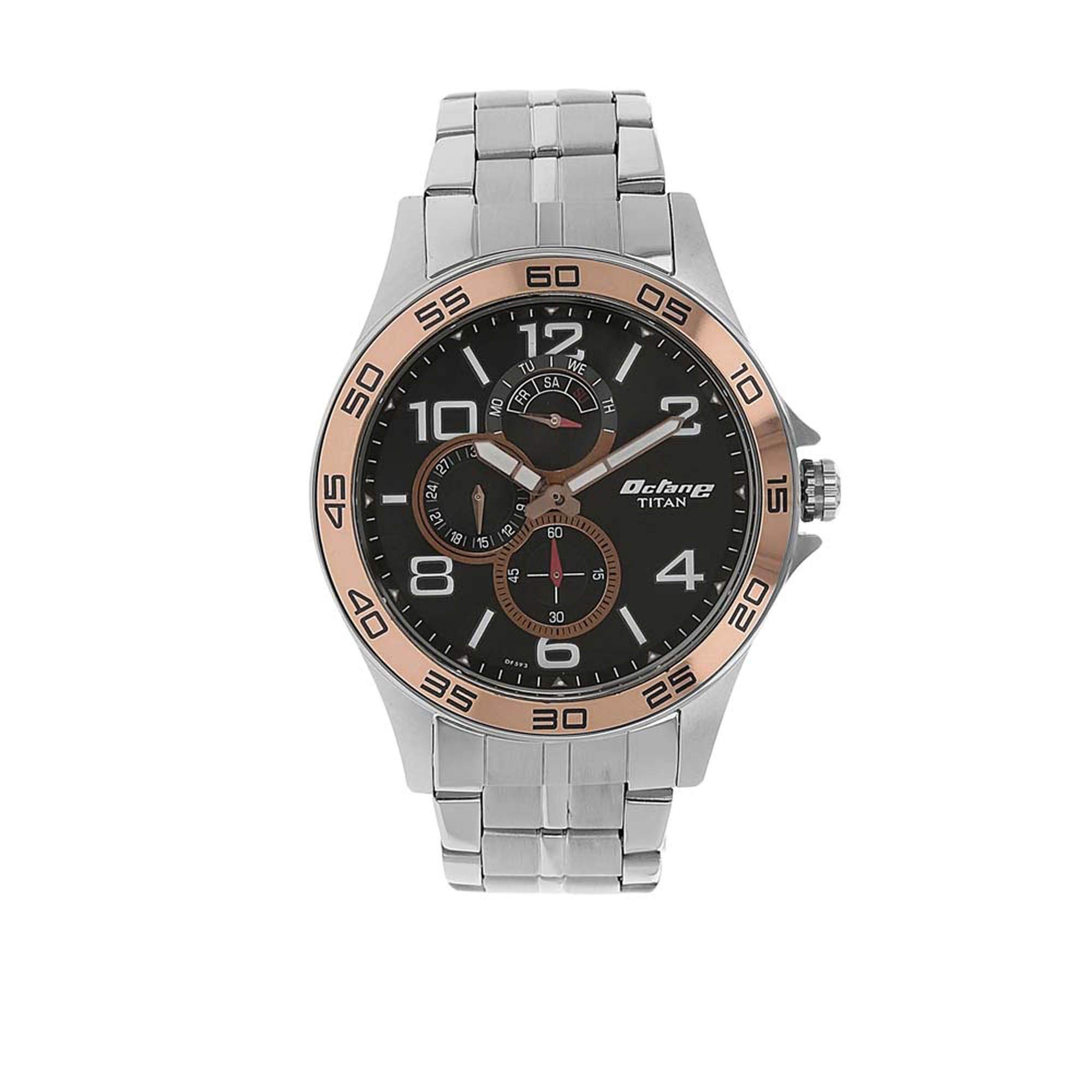 Titan Workwear Men's Chronograph Watch - Water Resistant Quartz Watch with Gold Stainless Steel Case & Genuine Leather Strap | Durable Timepiece for Business, Outdoor & Casual Wear