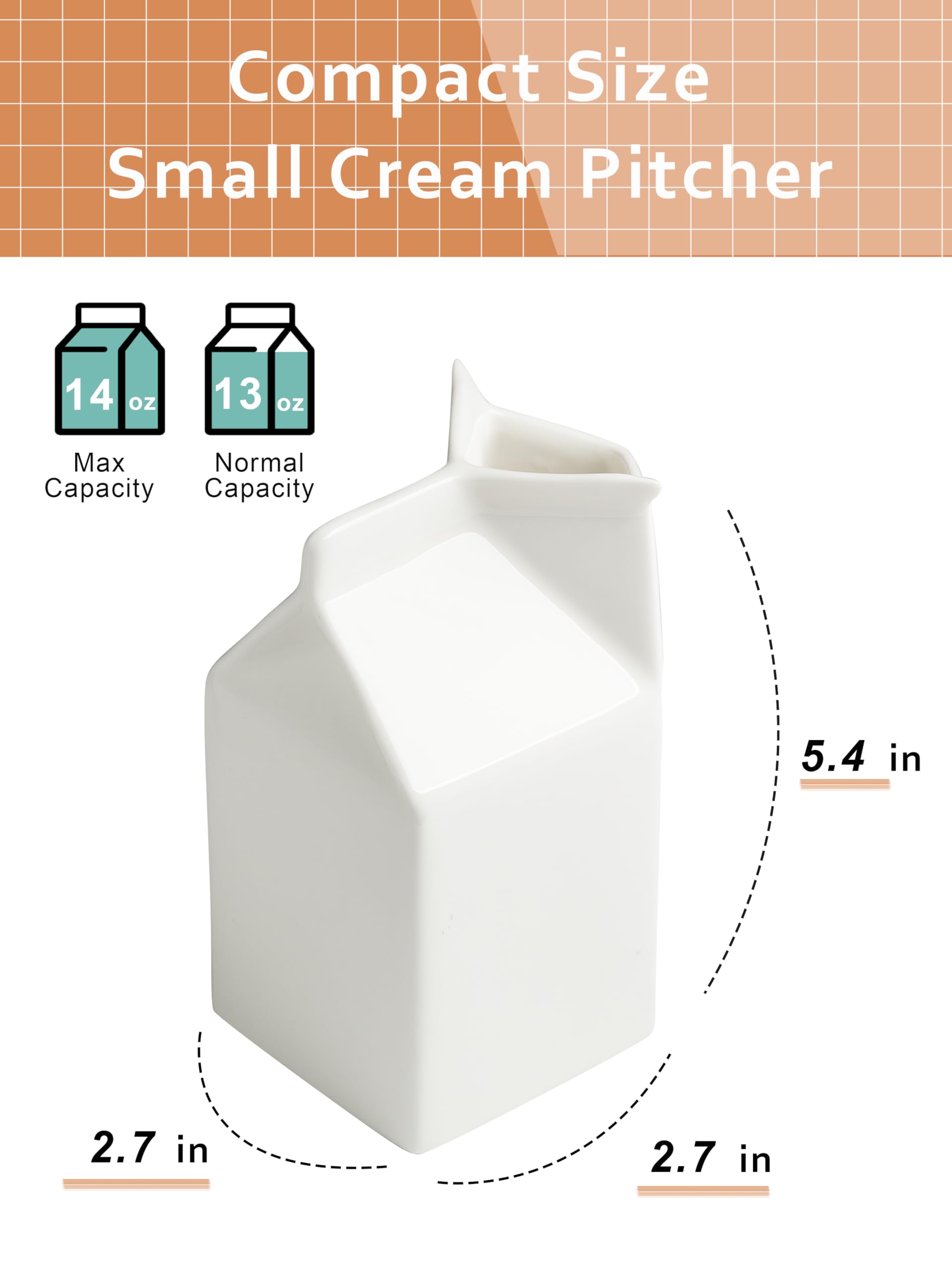 White Ceramic Creamer Pitcher - 13 Oz Small Milk Jug for Coffee, Tea & Sauces | Perfect for Breakfast, Brunch & Coffee Shops | Drip-Free Pouring Design