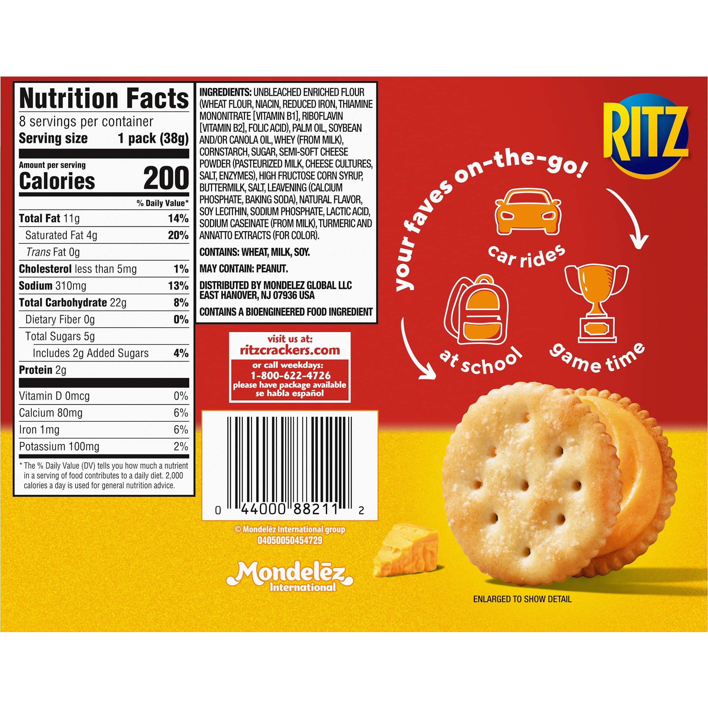 RITZ Cheese Sandwich Crackers - 8 Snack Packs (6 Crackers Each) - Perfect for Lunch Boxes, Office Snacks & On-the-Go Treats