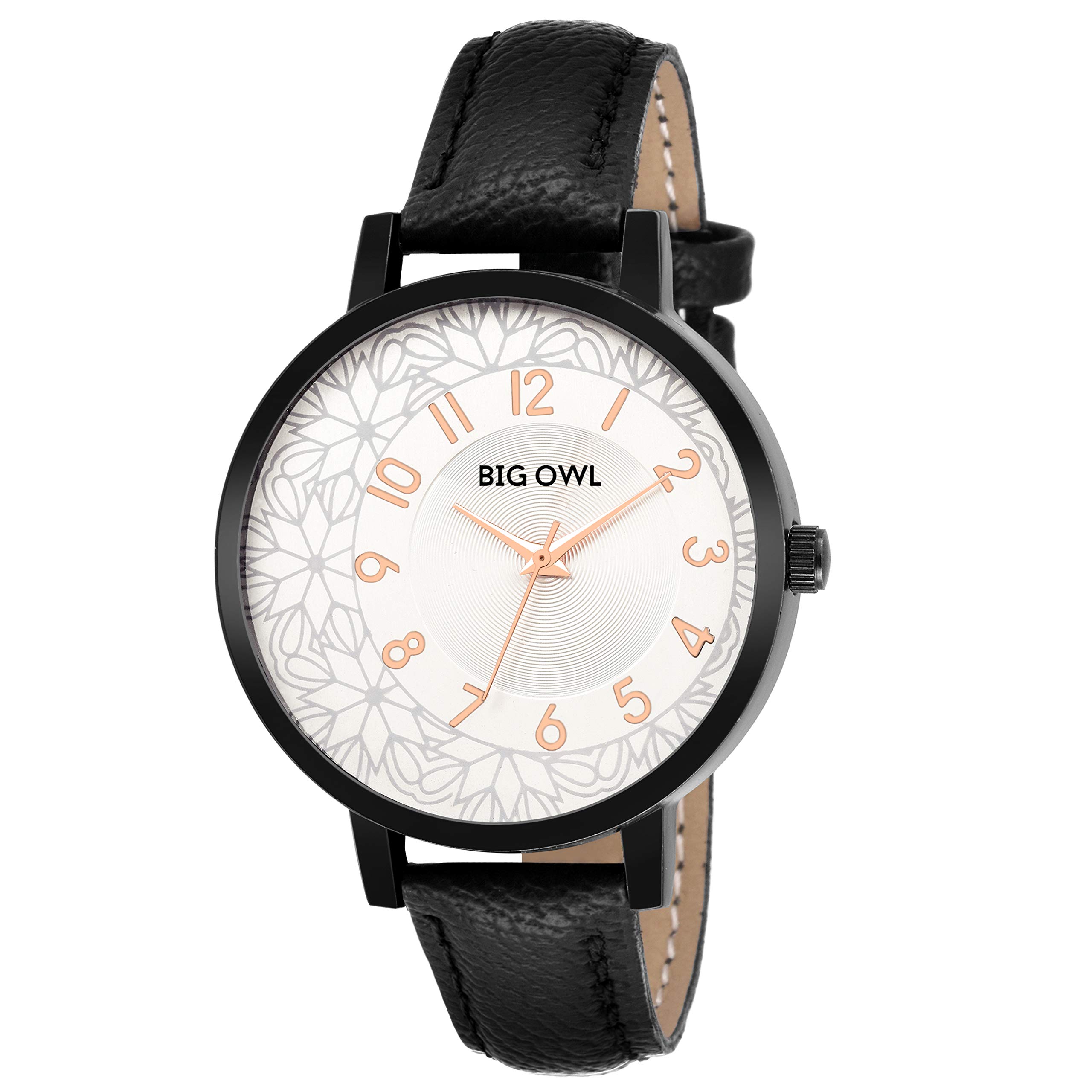 BIGOWL Analog Black Leather Strap Wrist Watch for Women & Girls - Elegant Fashion Accessory for Everyday Wear, Office & Special Occasions