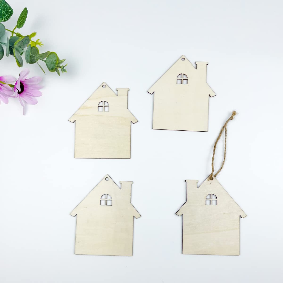 20pcs 4 Inch Unfinished Wooden House Cutouts - DIY Craft Wooden House Shapes for Painting, Decorating & Hanging Ornaments - Perfect for Home Decor, Scrapbooking & Christmas Tree Decorations