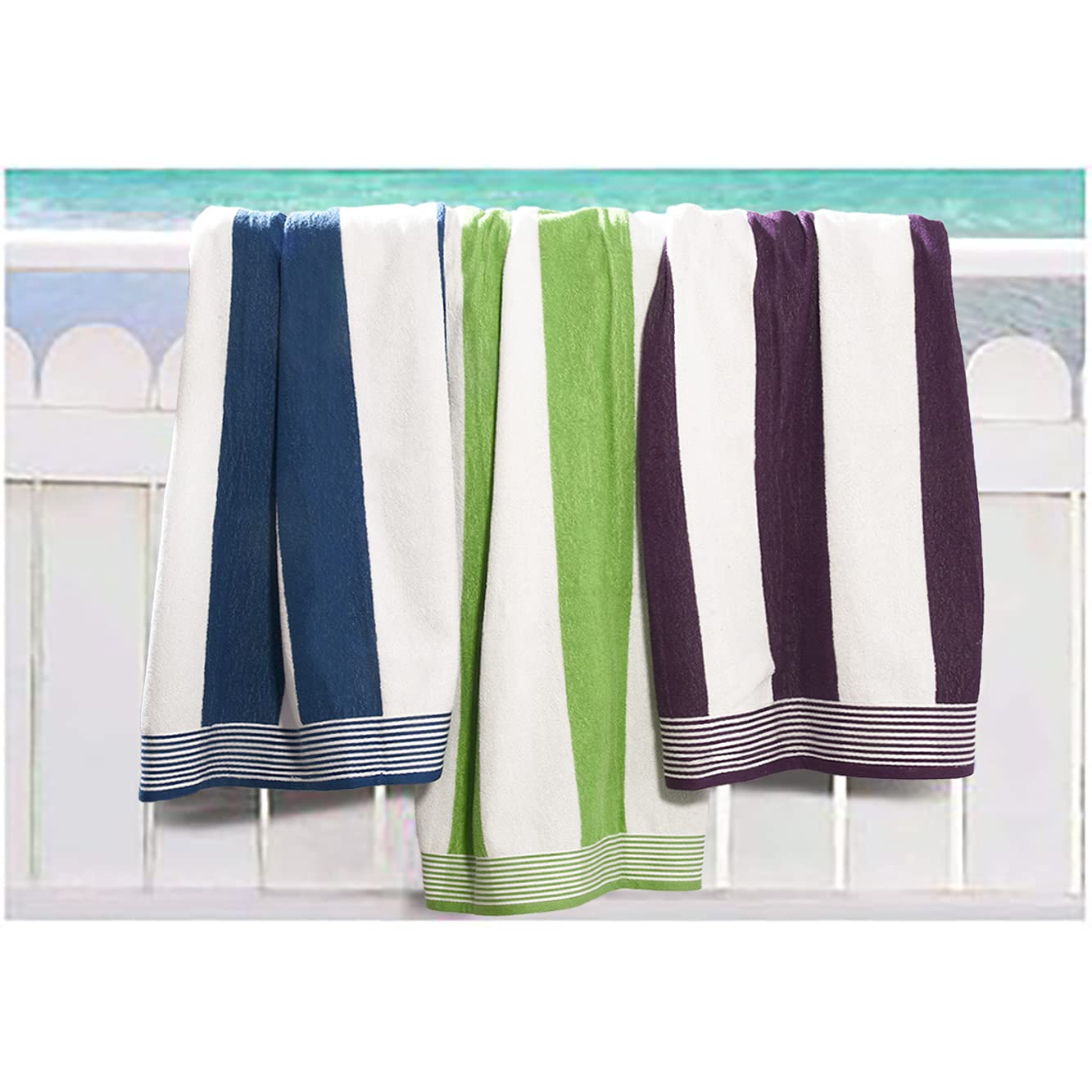 Premium 100% Cotton Cabana Stripe Bath Towels Set of 6 - Ultra Soft & Quick Dry (30