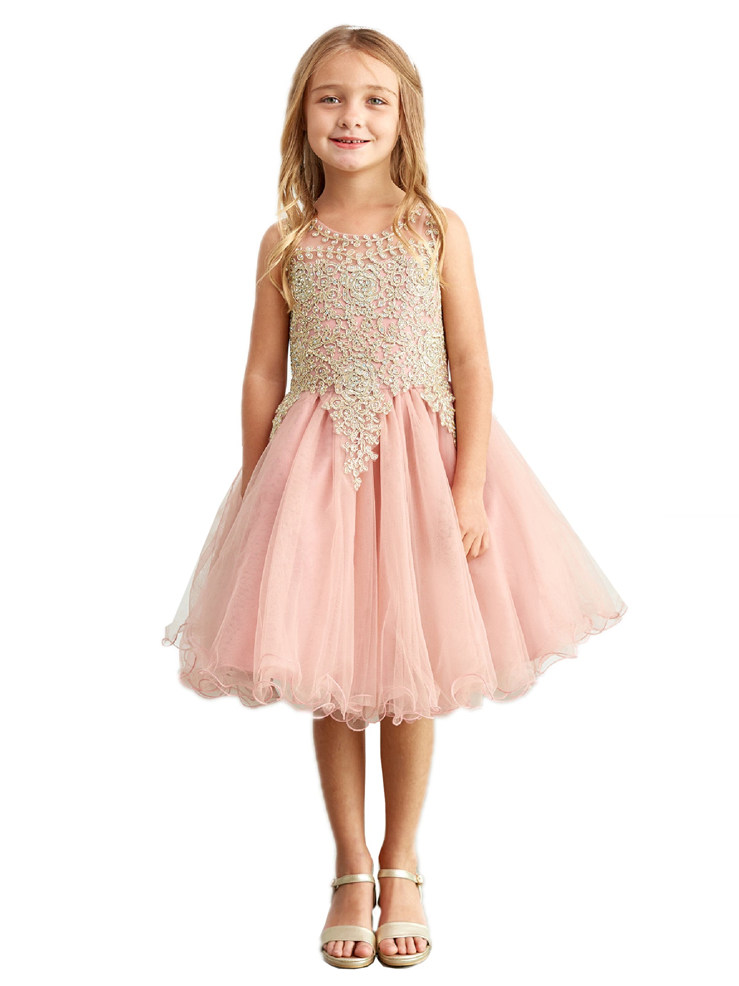 Big Girls Multi-Color Gold Lace Wired Tulle Junior Bridesmaid Dress Size 8-18 | Formal Occasions, Weddings, Prom, Quinceañera