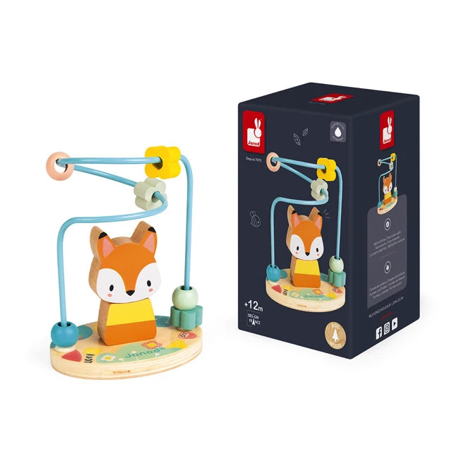 Janod Pure Wooden Fox Bead Maze - Educational Montessori Toy for Toddlers & Kids - Fun Learning Activity for Fine Motor Skills & Hand-Eye Coordination - Perfect for Home, Classroom & Daycare Play
