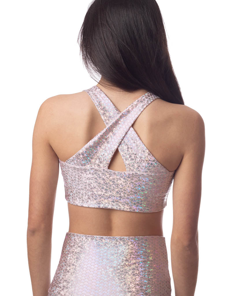 Pink Mermaid Crop Top for Women - Trendy Sequin Bikini Swimwear Top - Perfect for Beach, Pool Party, and Summer Vacation