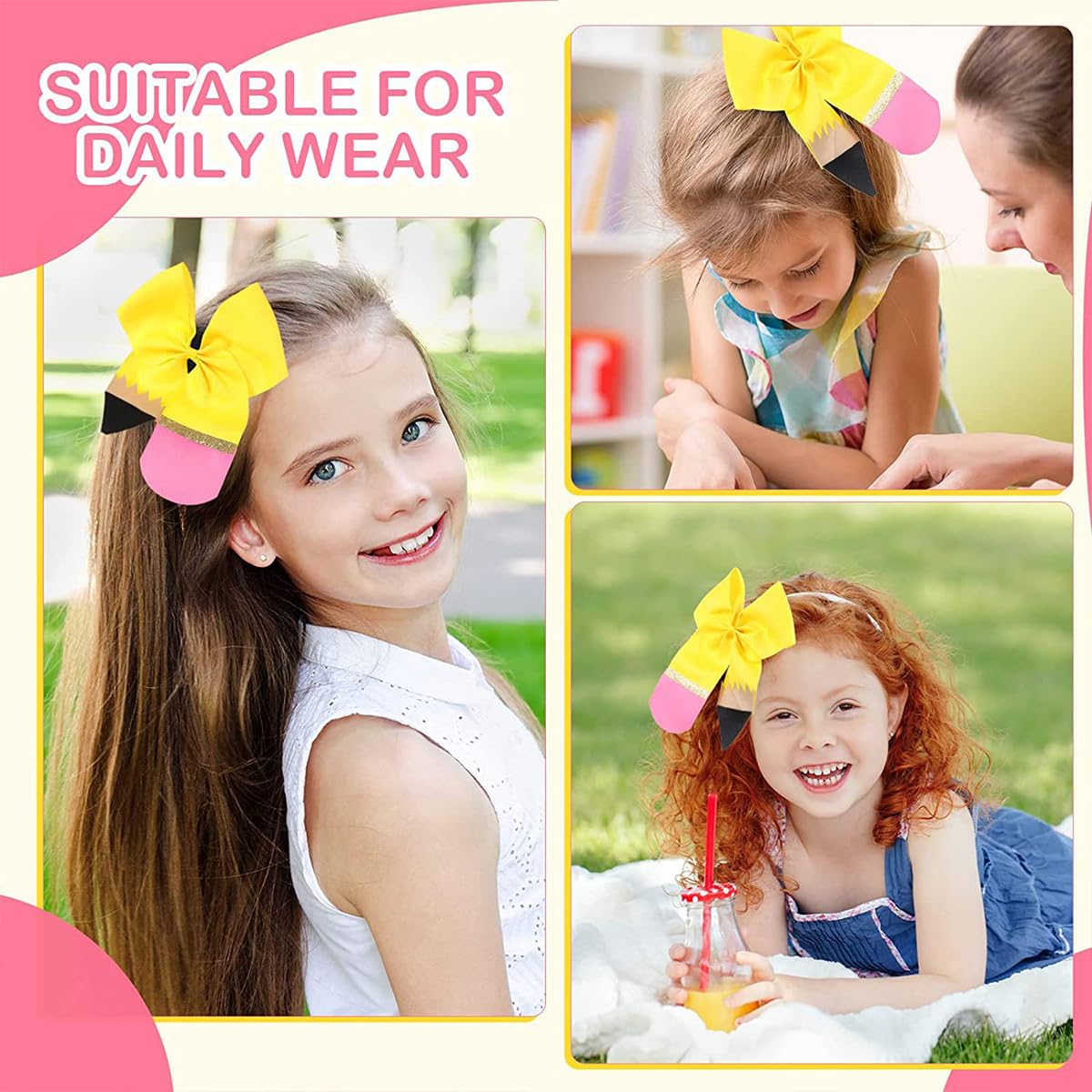 4 Pcs Yellow Grosgrain Ribbon Hair Bows Clips for Girls - School, Kindergarten & Toddler Hair Accessories - Perfect for Daily Wear, Parties & Special Occasions