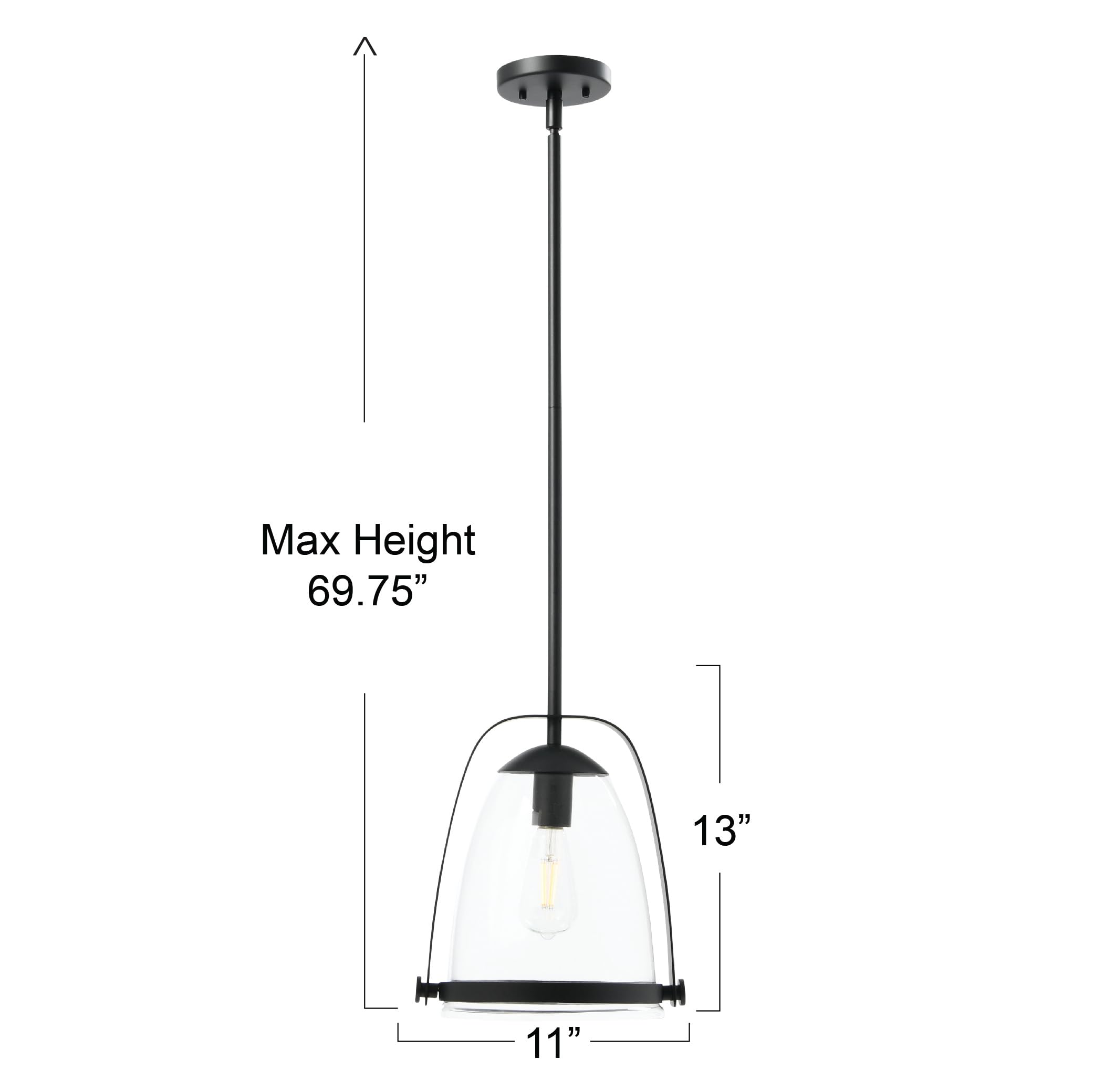 Jonah Matte Black Metal and Glass Ceiling Light Fixture - Modern Industrial Pendant Lighting for Dining Room, Kitchen, or Living Room