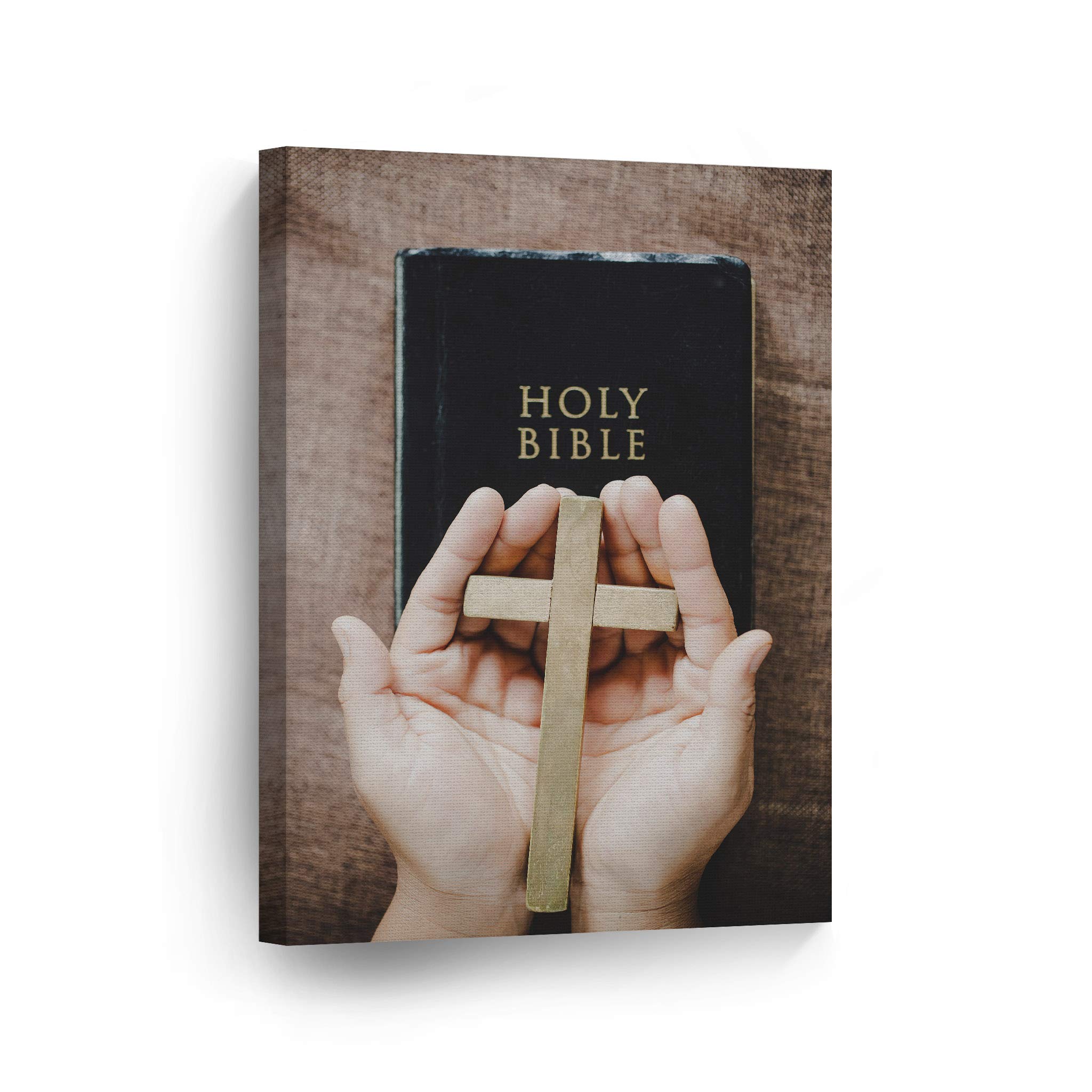 Smile Art Design Holy Bible and Cross Christianity Canvas Wall Art Print - Religious Home Decor for Living Room, Bedroom, Office - Christian Gift Ready to Hang (40x30 inches) - Perfect for Prayer Spaces, Church Events & Faith-Based Interior Design