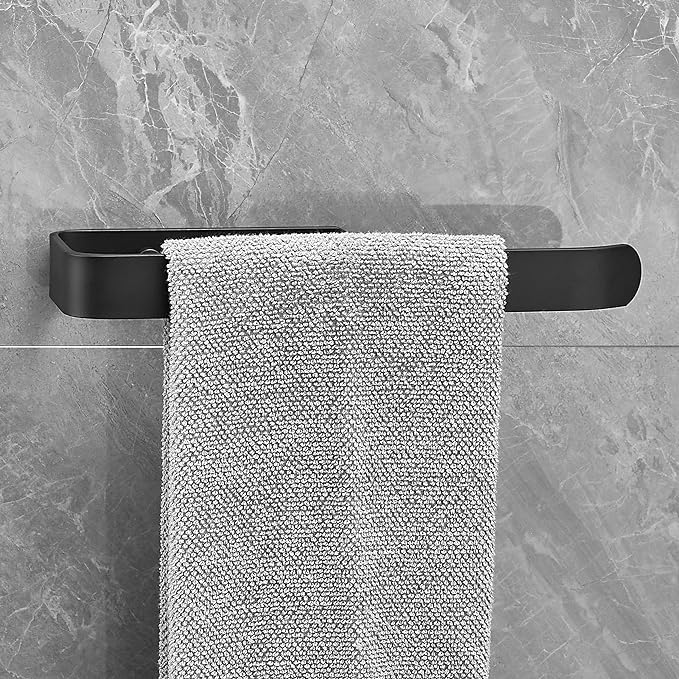 Viewlite Space Towel Holder - Wall Mounted Bathroom Towel Hanger with Strong Adhesive, Rustproof Stainless Steel (Black) - Perfect for Small Bathrooms, Kitchens, RVs & Dorm Rooms