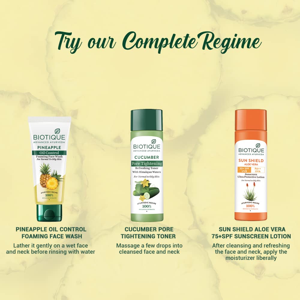 Biotique Pineapple Oil Control Foaming Face Wash for Oily & Dry Skin - Hydrating, Oil-Free, Even Skin Tone with 100% Natural Botanical Extracts - 150ml - Perfect for Daily Cleansing & Acne-Prone Skin Care Routine