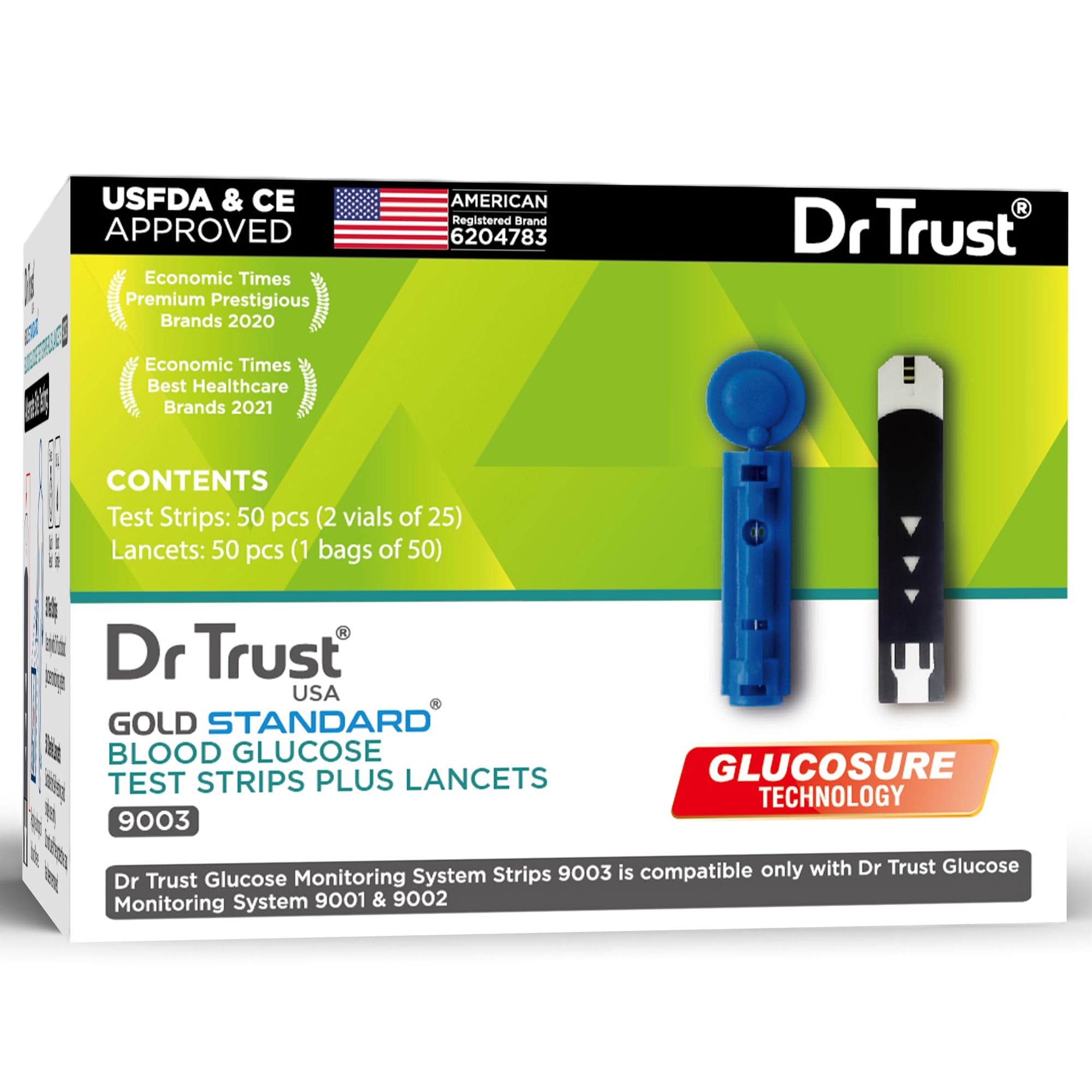 Dr Trust USA Gold Standard Blood Glucose Test Strips (50 Count) - Compatible with Dr Trust Glucometer 9001 - Expires September 2025 - Accurate Diabetes Monitoring for Home Use