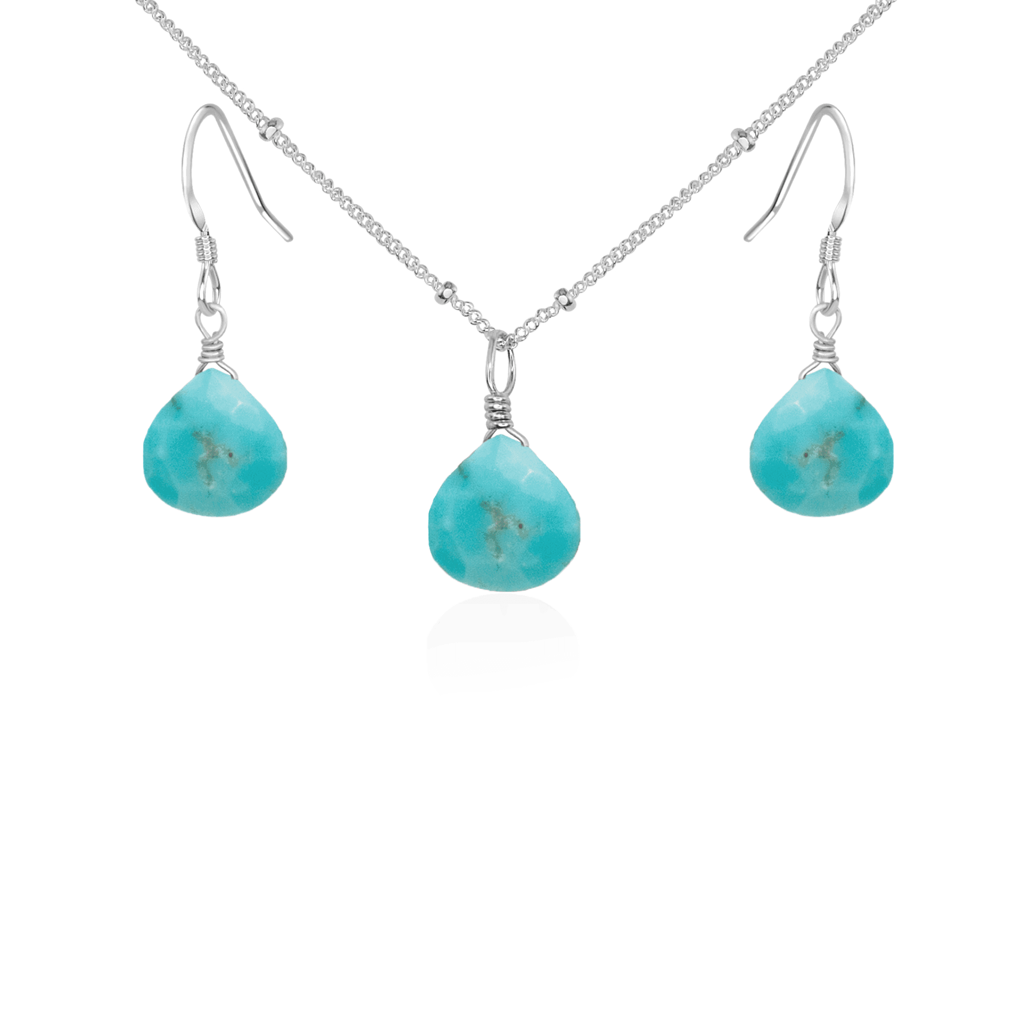 Turquoise Tiny Teardrop Earrings & Necklace Set - Dainty Bohemian Jewelry for Women | Perfect for Weddings, Parties & Everyday Wear
