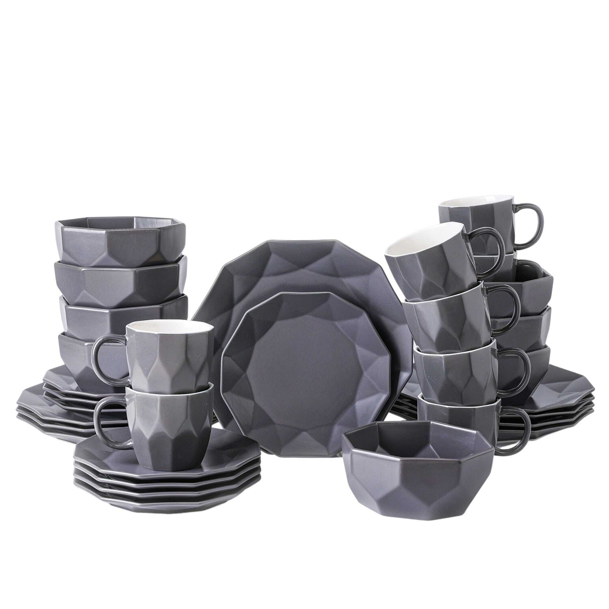 Premium Jamie Porcelain Dinnerware Set - Elegant Grey 16-Piece Dinnerware Set for 4, Dishwasher & Microwave Safe - Perfect for Family Dinners, Entertaining Guests & Special Occasions